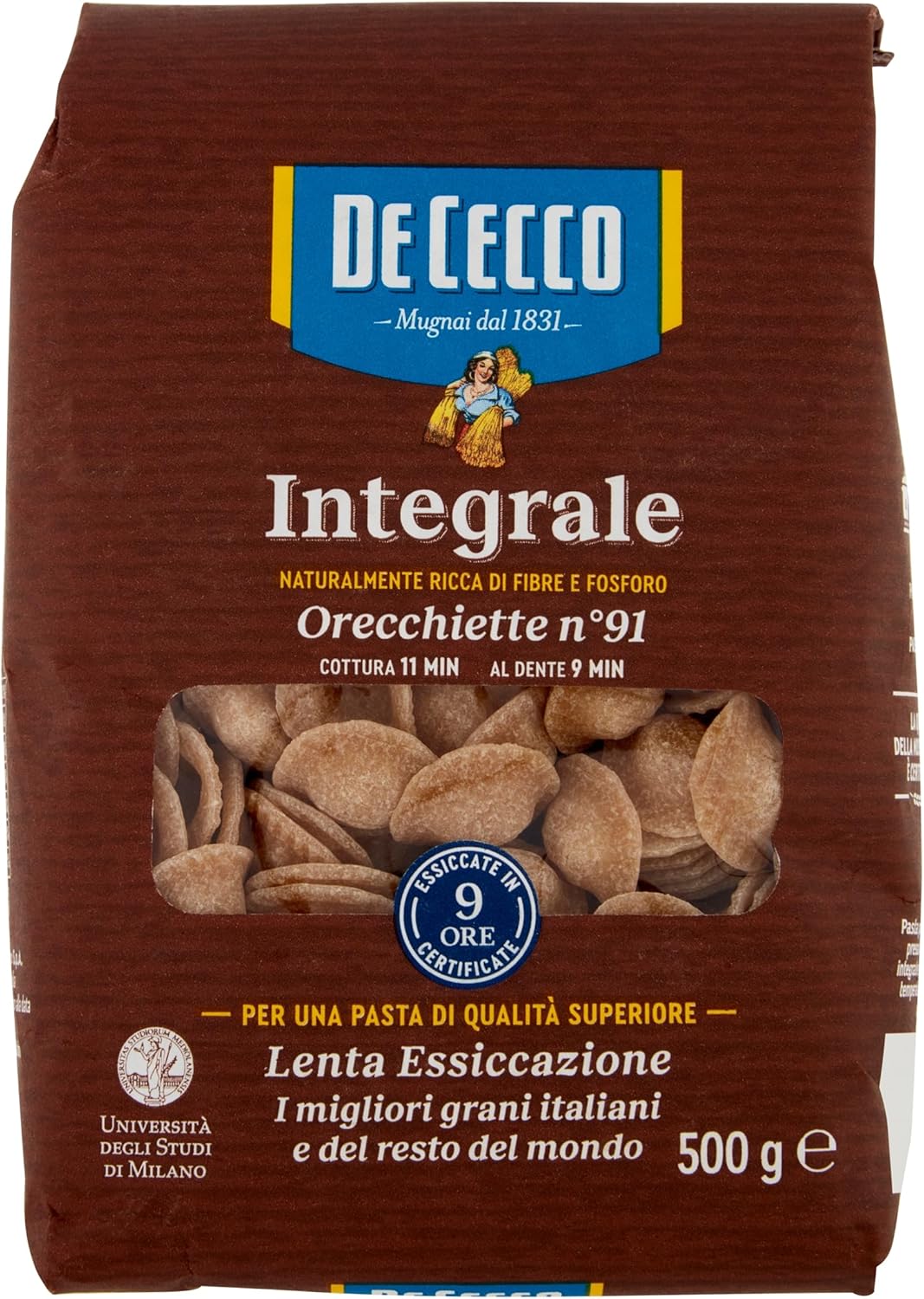 De Cecco Orecchiette Italian Whole Wheat (Integrale) Pasta No. 91. 500g