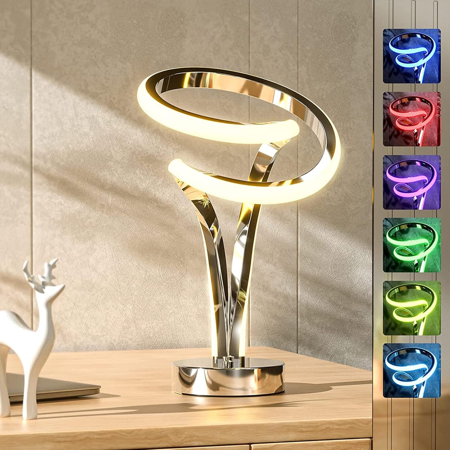 Modern Spiral RGB Table Lamp, Touch Dimmable LED Nightstand Lamp, 10 Light Modes Bedroom lamp, Unique Lamps for Home Decor Living Room Bedroom Office, Cool Lamps for Ideal Wish List
