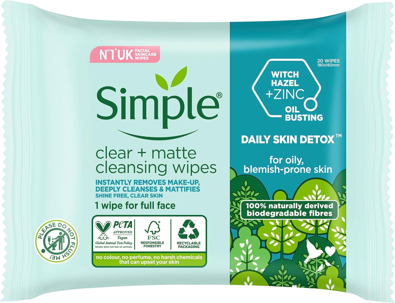 Simple Kind to Skin Purifying Cleansing Wipes 20 wipes