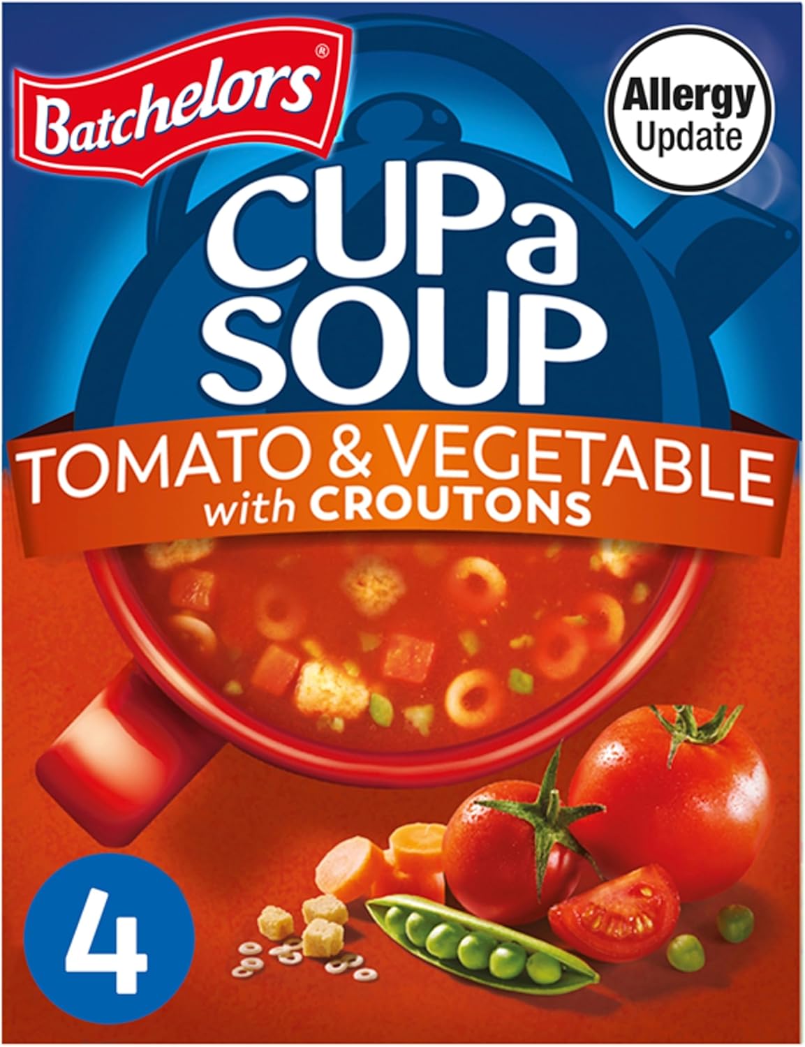 Batchelors Cup a Soup Tomato & Vegetable with Croutons Instant Soup Sachets, 4 Sachets, 104 g (Pack of 1)