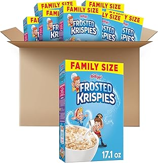 Kellogg's Frosted Krispies Breakfast Cereal, Kids Snacks, Baking Marshmallow Treats, Family Size, Original (8 Boxes)