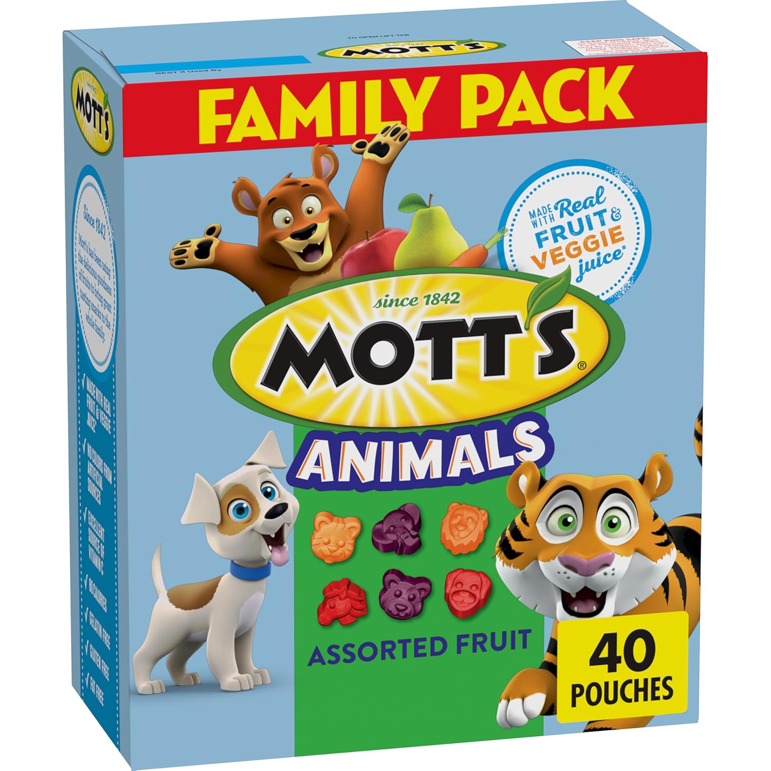Mott's Fruit Flavored Snacks, Animals Assorted Fruit, Gluten Free Snack, Family Pack, 40 Ct, 32 oz