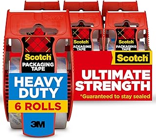 Scotch Heavy Duty Shipping Packing Tape, Clear, Holiday Shipping Supplies, 1.88 in. x 22.2 yd., 6 Tape Rolls with Dispensers