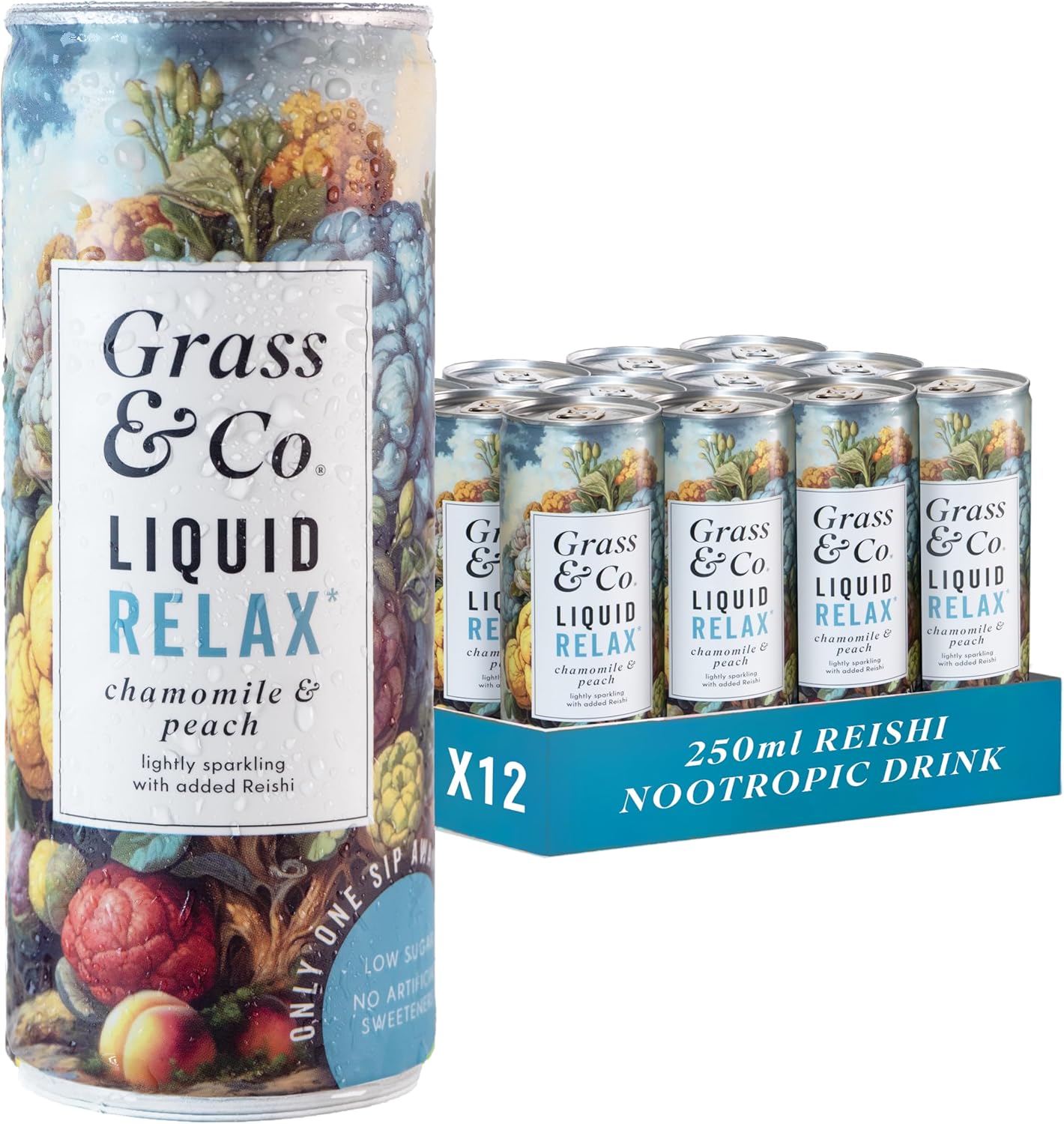 Grass & Co. | Nootropic Functional Drinks | Liquid Relax | 12 x 250ml | Rich in Mushroom Extracts & Vitamins