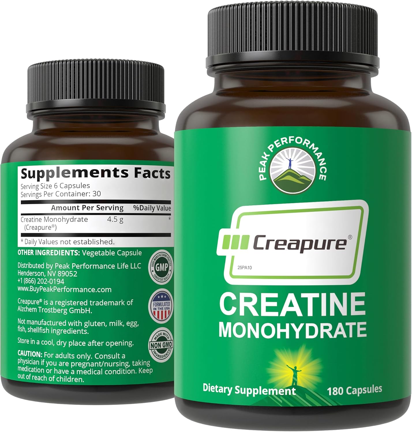 Creapure Creatine Monohydrate 180 Capsules - Ultra High Purity German Made Creatine with Nothing Added at All - Pure Unflavored Pills for Men & Women - No Sugar, Non-GMO, Vegan Friendly Supplement