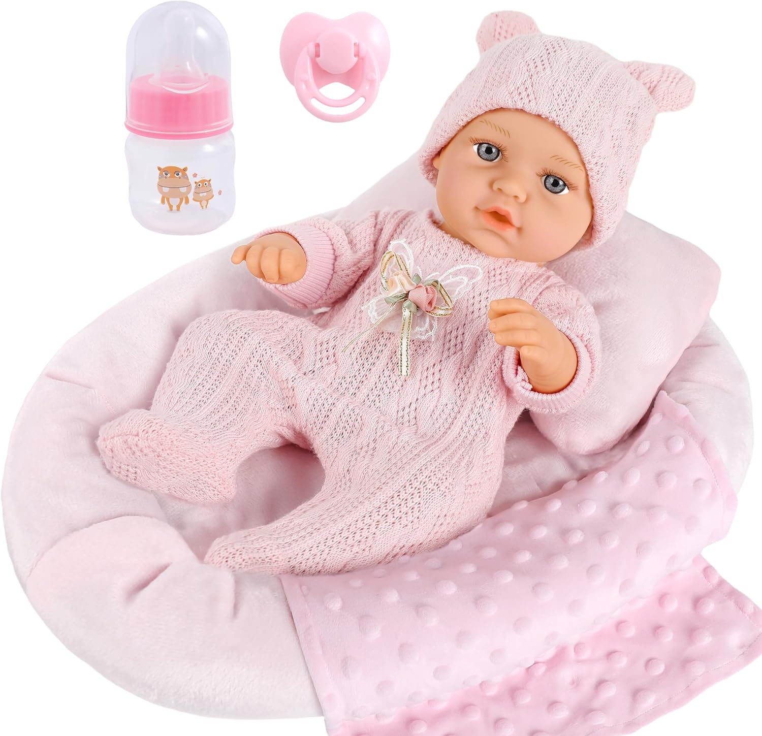 12 Inch Baby Dolls Set with Accessories and Clothes,Newborn Girls Baby Doll with Soft Sleep Bassinet Bed Crib Pillow Blanket Pacifier Feeding Bottles Toys for Toddlers Age 3+