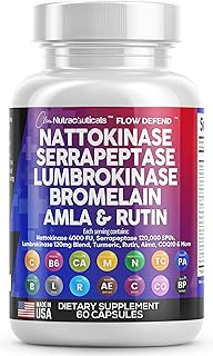 Clean Nutraceuticals Nattokinase 4000 FU Serrapeptase 120000 SPU Lumbrokinase Enzyme Supplement with Bromelain Papain Papaya Enzymes Rutin Extract Amla Magnesium Vitamin B6 & VIT C Capsules