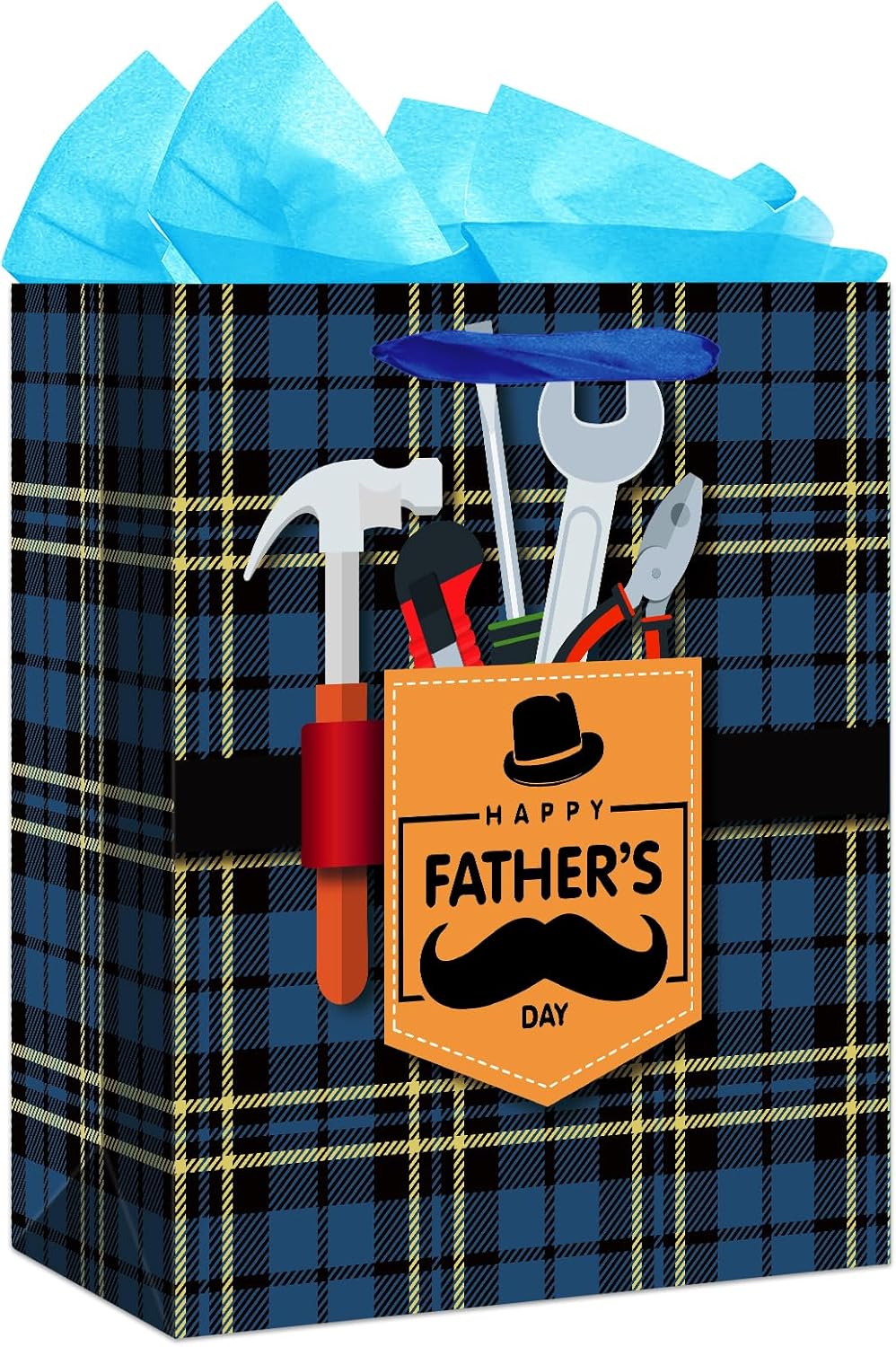 WaaHome Fathers Day Gift Bag with Handle 13''x10.5''x5.8'' Large Happy Fathers Day Gift Bags with Tissue Paper, Father Day Gift Bags for Dad Daddy Father Papa Grandpa