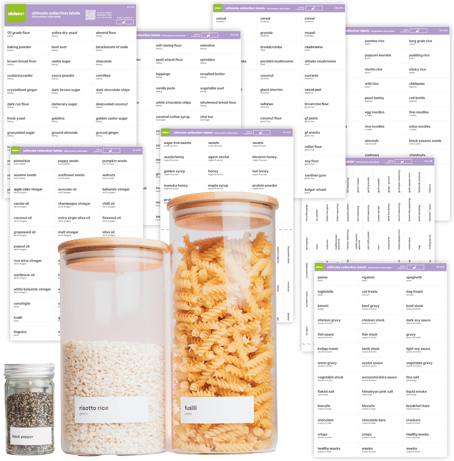 418 x Kitchen Labels for Jars - Contemporary Pantry Labels for Jars and Herb and Spice Labels for Spice Jars