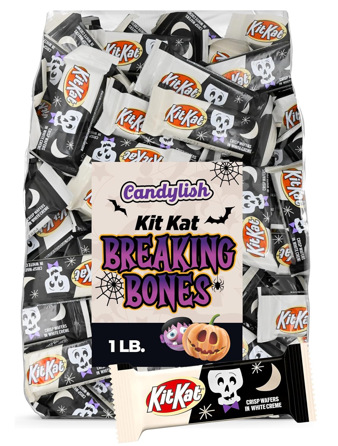 KitKat Breaking Bones White Chocolate Halloween Candy | 1lb Bulk Bag (Approx. 30 Pieces) | Spooky, Crispy Wafer Treats for Trick-or-Treat, Party Favors & Candy Bowls