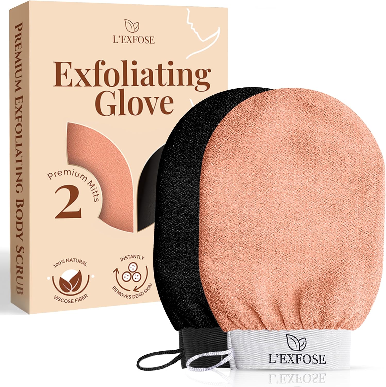 L’Exfose Kessa Hammam Deep Exfoliating Glove 2x – Korean Exfoliating Mitt for shower – Ideal for Dead Skin Remover, Keratosis Pilaris & Self-Tanning to Improve Skin Tone Made with 100% Natural Viscose