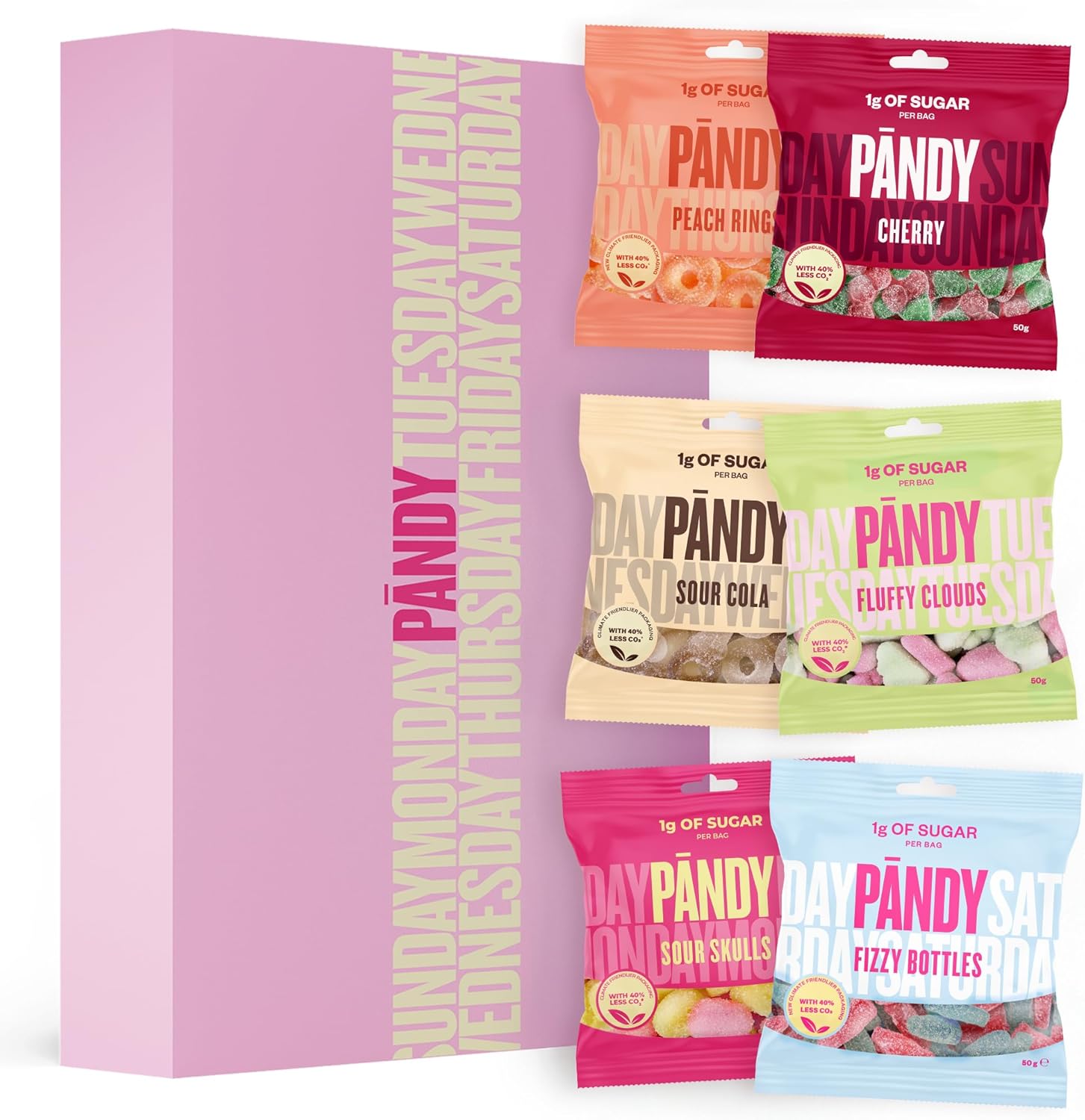 PANDY Candy 6 Pack Swedish Gummy Sweets | Only 1g Sugar & 70 Calories | Mixed Flavour Gift Box Hamper | Treats for Back to School, Birthday & Any Occasion