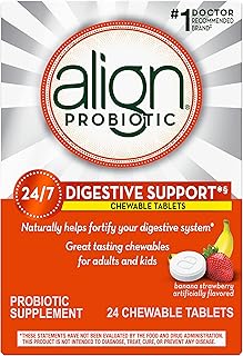 Align Probiotic, Chewable Probiotic Tablets for Women and Men, Fortify Your Digestive System 24/7 with Healthy Bacteria, #1 Recommended Probiotic by Doctors and Gastroenterologists, 24 Tablets