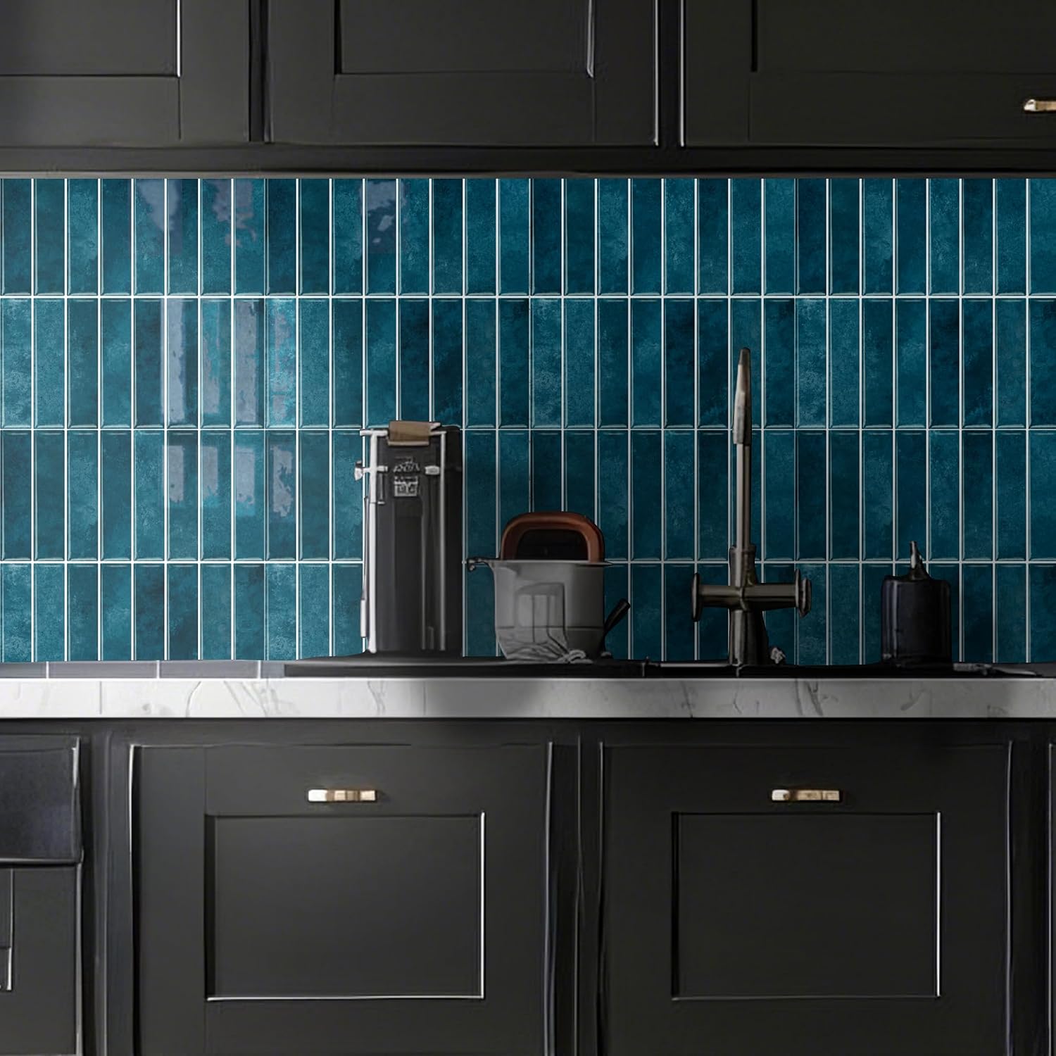 Alwayspon 10 Sheets 12" x12inch Blue 3D Vinyl Backsplash Tiles, Self-Adhesive Peel and Stick Wall Tile Stickers Stick on Subway Tiles for Kitchen Bathroom Wall