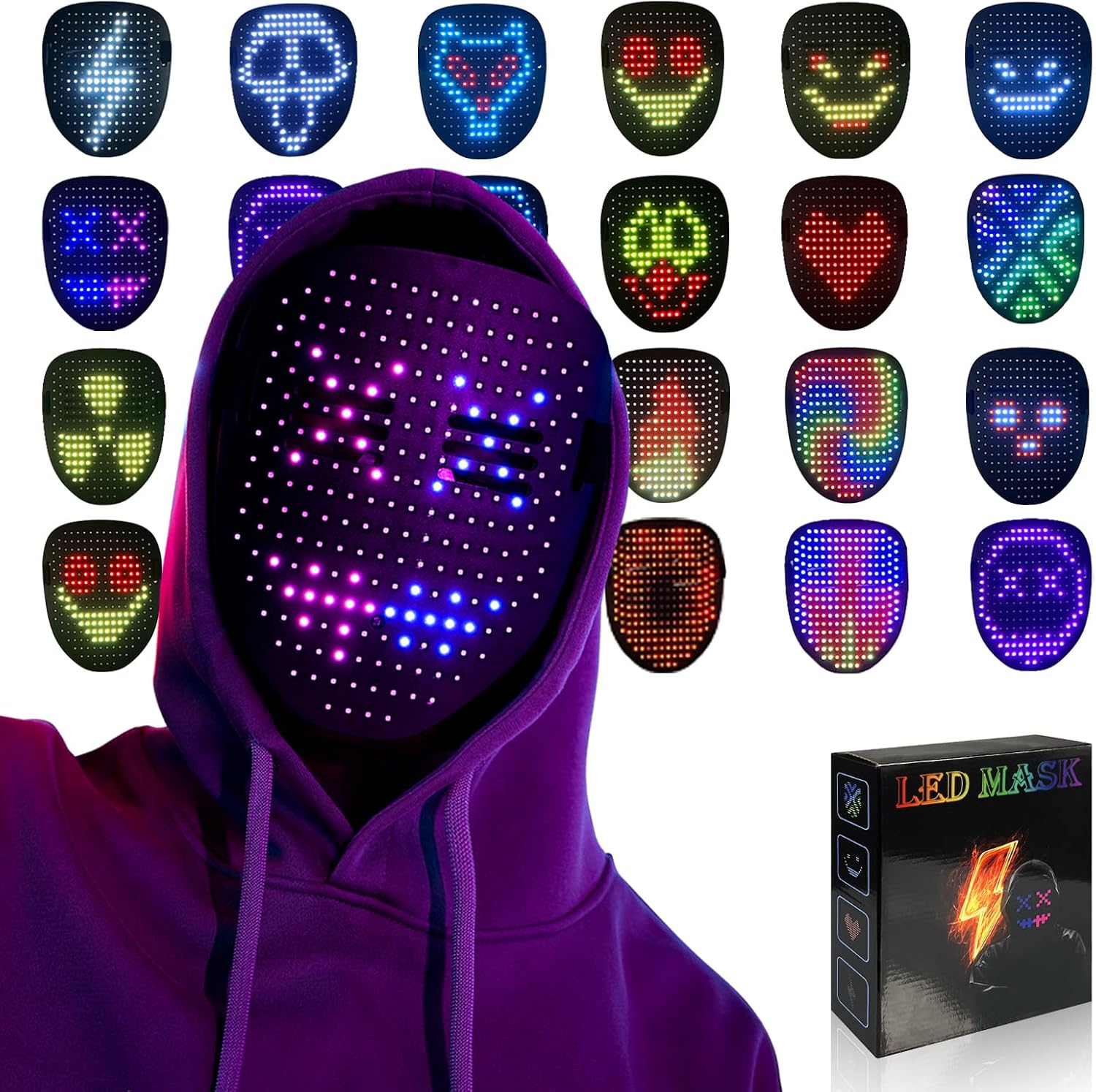 Led Mask with Gesture Sensing,Light up mask for Kids/Men/Women LED Halloween Mask for Costume Cosplay Party