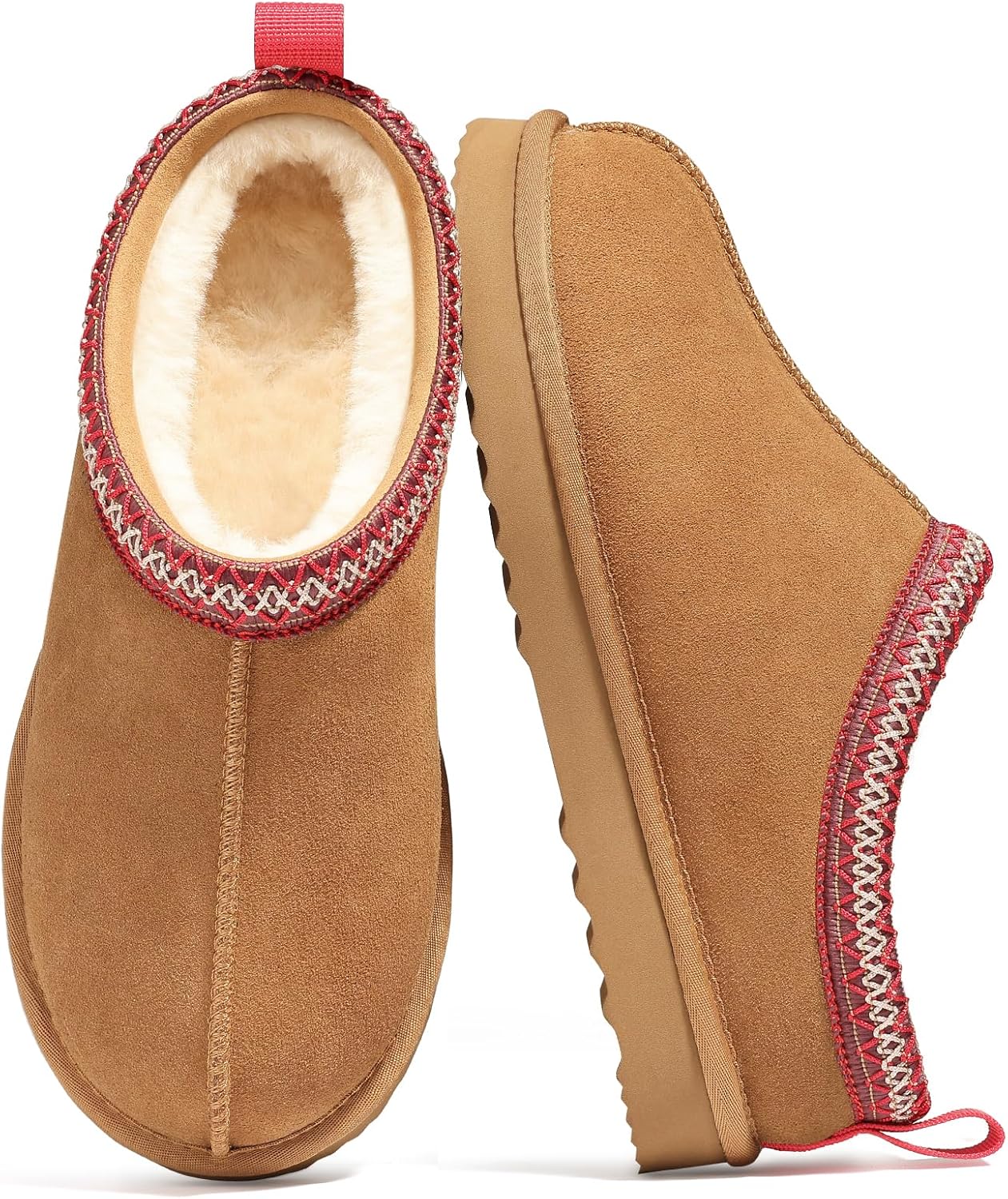 Genuine Suede Fuzzy Slippers for Women Winter Warm House Shoes Cozy Mini Boots for Indoor Outdoor