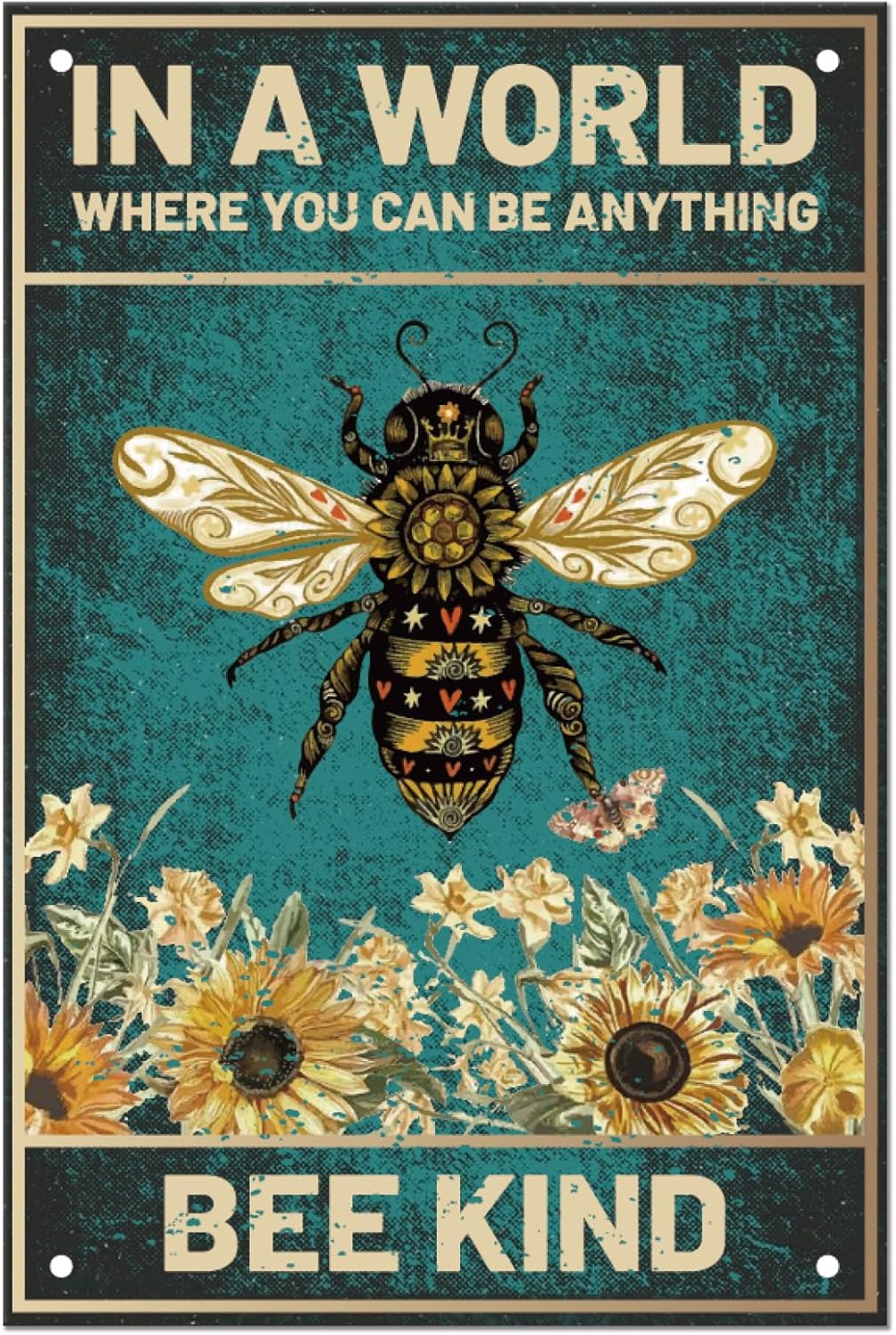 SUPERDANT Vintage Metal Signs Bee Tin Sign Bee Flower Signs and Plaque Funny Beer Signs Be Kind Sign Metal Wall Plaque Retro for Man Cave Home Vintage Decor 20x30cm