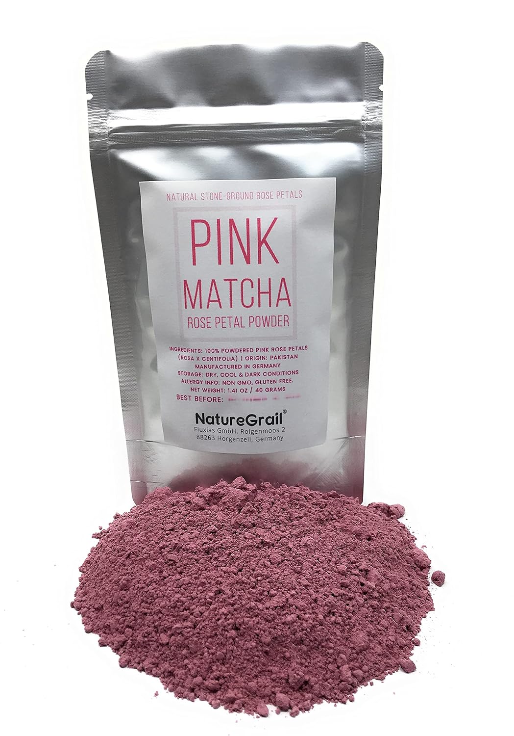 Pink Matcha - Natural Stone-ground Rose Petal Powder from Rosa X Centifolia - Made in Germany - Net Weight: 1.41oz/40g