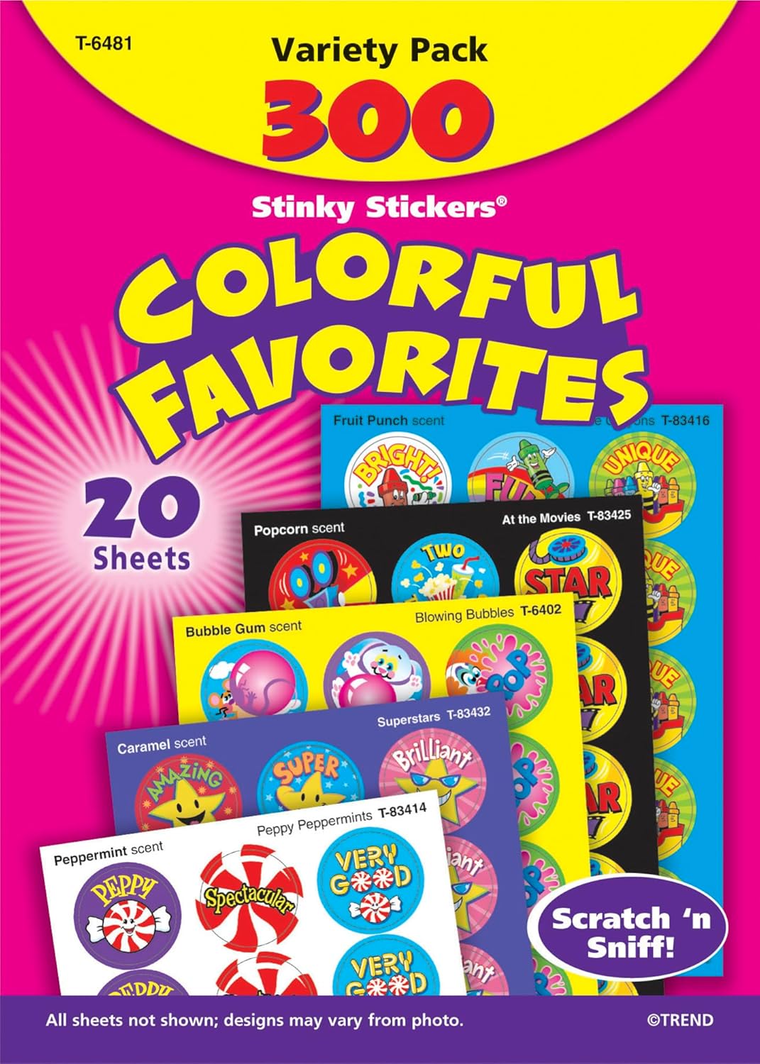 Trend Enterprises Stinky Sticker Colorful Favorites Variety Pack of 300, Assorted, 1 in, T6481