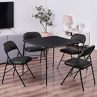 VECELO Folding Card Table and Chair Set of 5 Portable with Padded Tabletop, No Assembly Required, Black