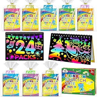 ZMLM Rainbow Scratch Party Favors Kids: Birthday Gifts Toy Bulk Scratch Art Notebook 24 Pack Scratch Paper Birthday Party Favor Girls Boys Art Craft Kit Scratch Pads Classroom Prizes