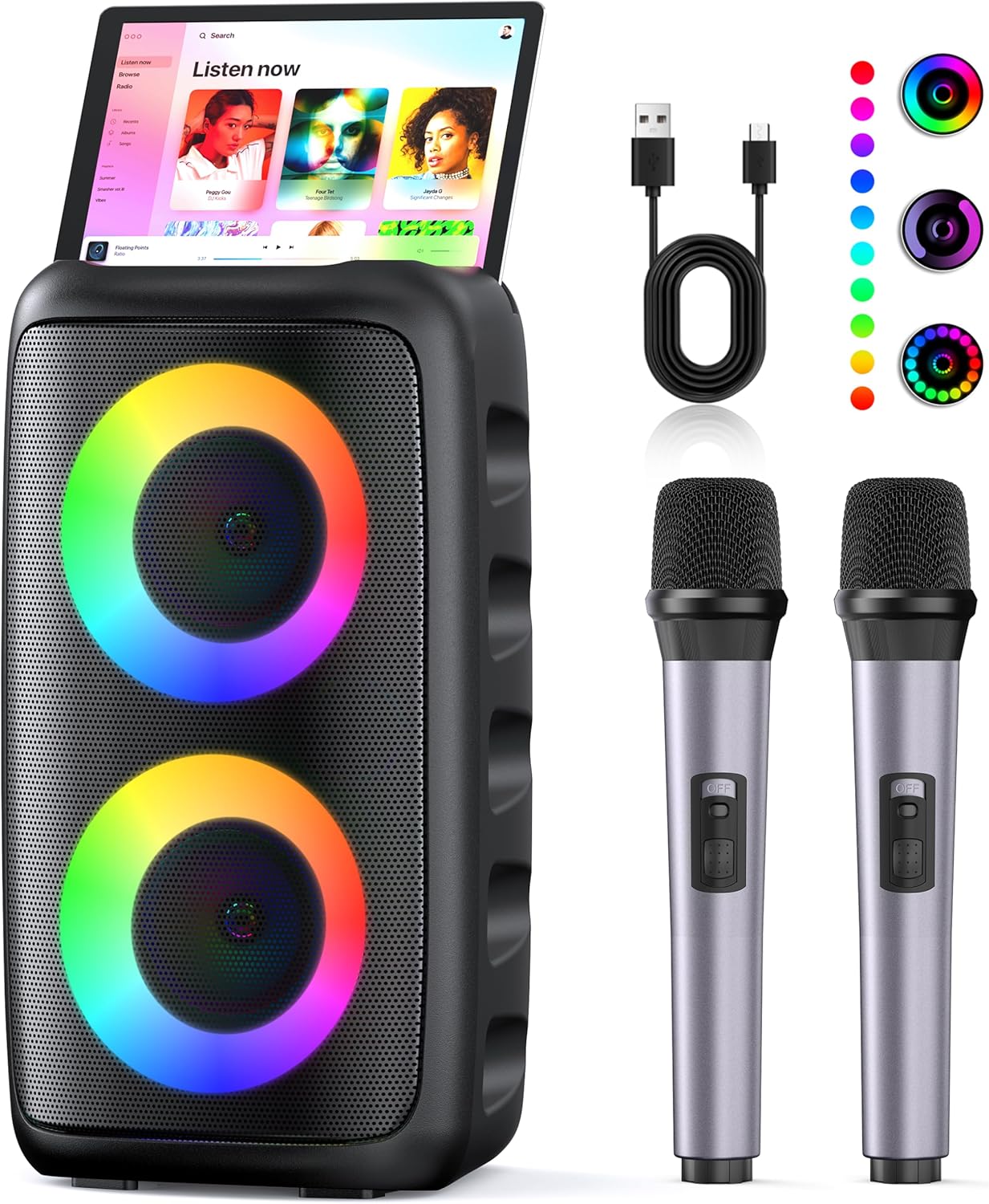 Karaoke Machine, Portable Bluetooth Speaker, PA Speaker with 2 Wireless Karaoke Microphones, Karaoke Machine for Adults Kids with Upgraded Subwoofer, Support TWS/TF/USB/AUX for Home Party Outdoor