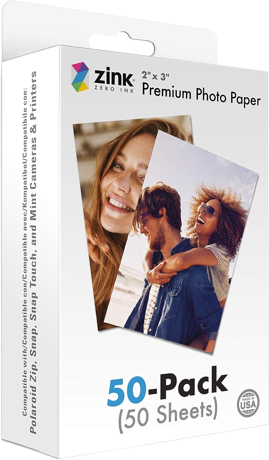 Zink 2"x3" Premium Instant Photo Paper (50 Pack) Compatible with Polaroid Snap, Snap Touch, Zip and Mint Cameras and Printers