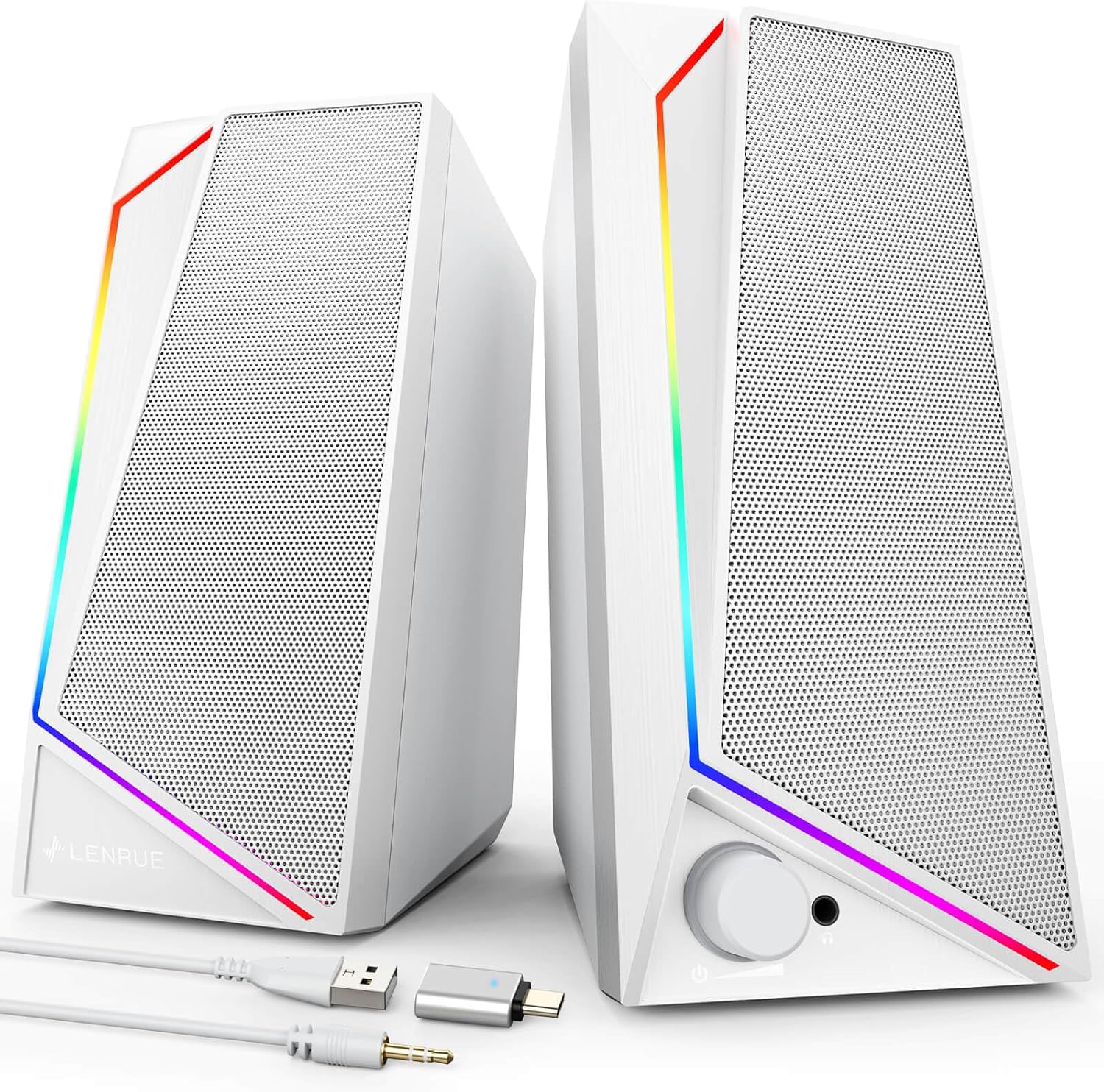 LENRUE Computer Speakers, USB/USB-C Powered PC Speakers with Loud Stereo Sound, Headphone-in for Desktop, Laptop, Monitor
