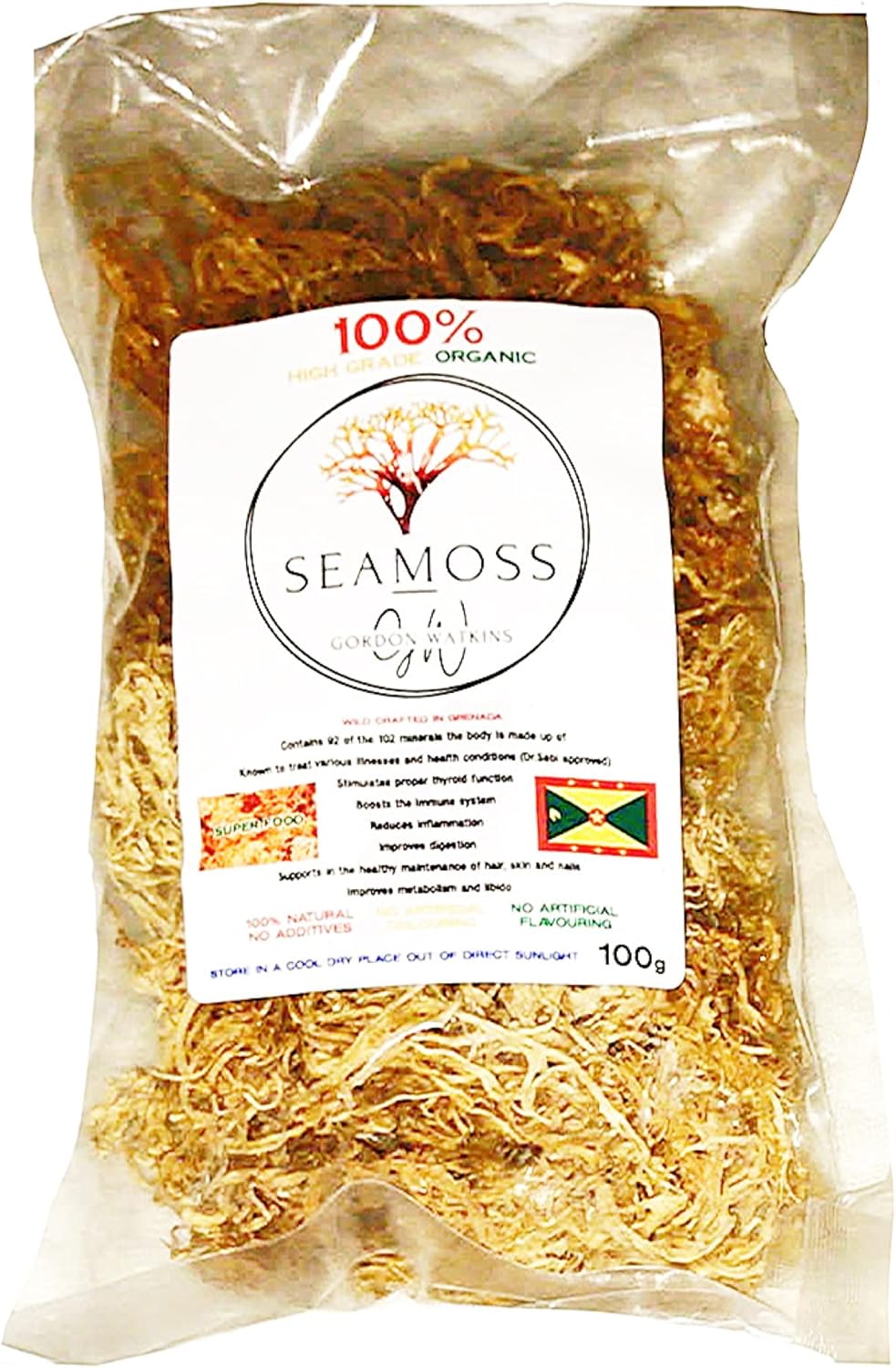 Sea Moss (raw) (Gold/Purple/Red, 100g), wildcrafted, dr sebi, Vegan, (Also Known as Irish Moss)