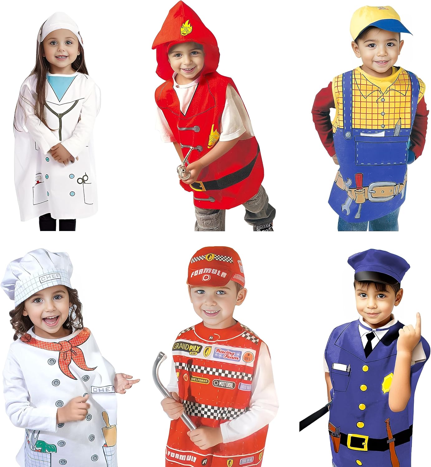 TOPTIE Kids Career Role Play Costumes, 6 Pcs Set Dress Up Outfit for Boys and Girls 3-8 Years Old, Occupation Pretend Play for Halloween, Dressing Up, Christmas