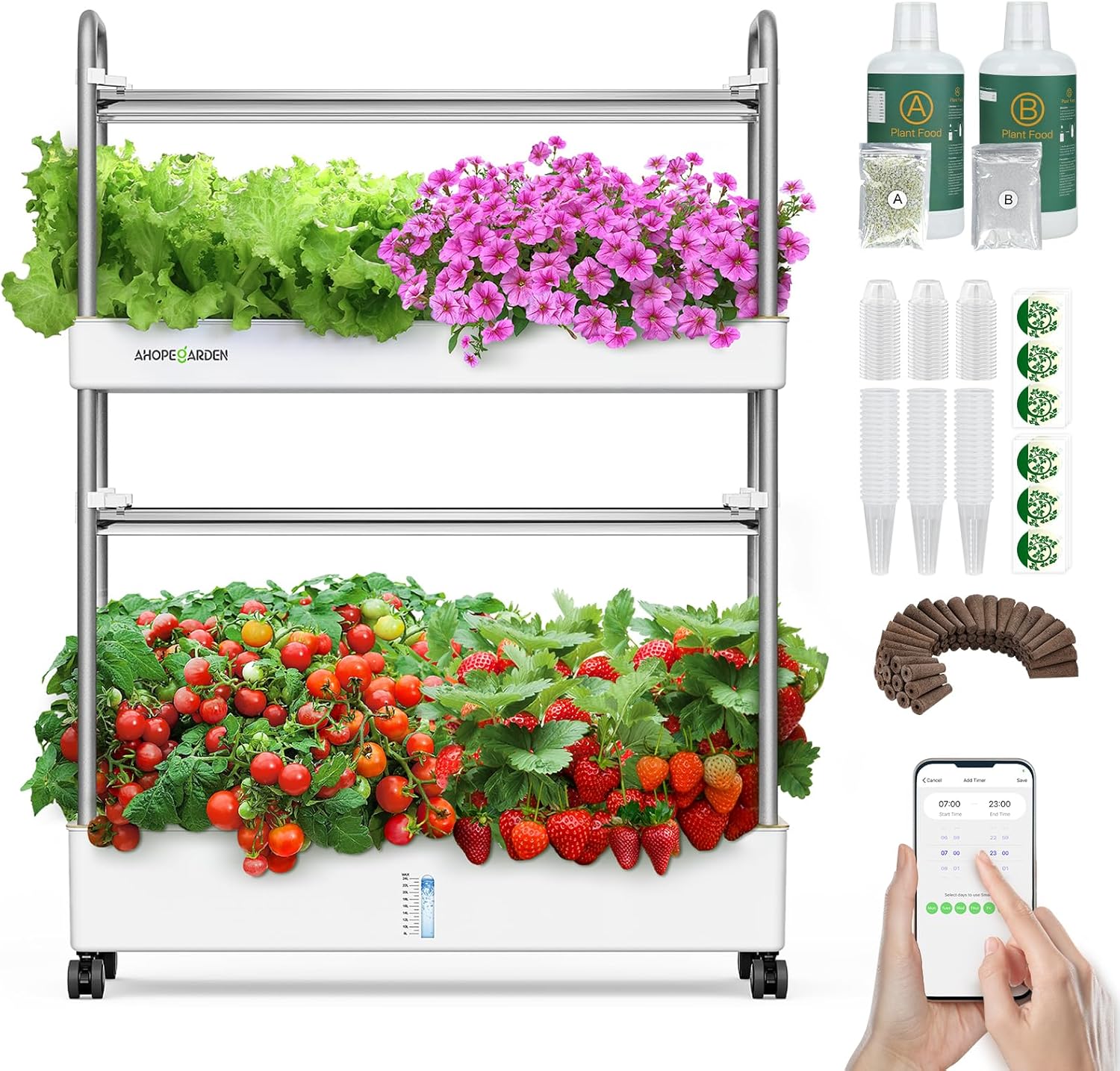 Ahopegarden Indoor Garden Hydroponics Growing System Kit: 60 Pods Vertical Garden with LED Grow Light - Plant Germination Kit Aeroponic Veggie Flower Fruit Growth with Smart Socket & Pump System
