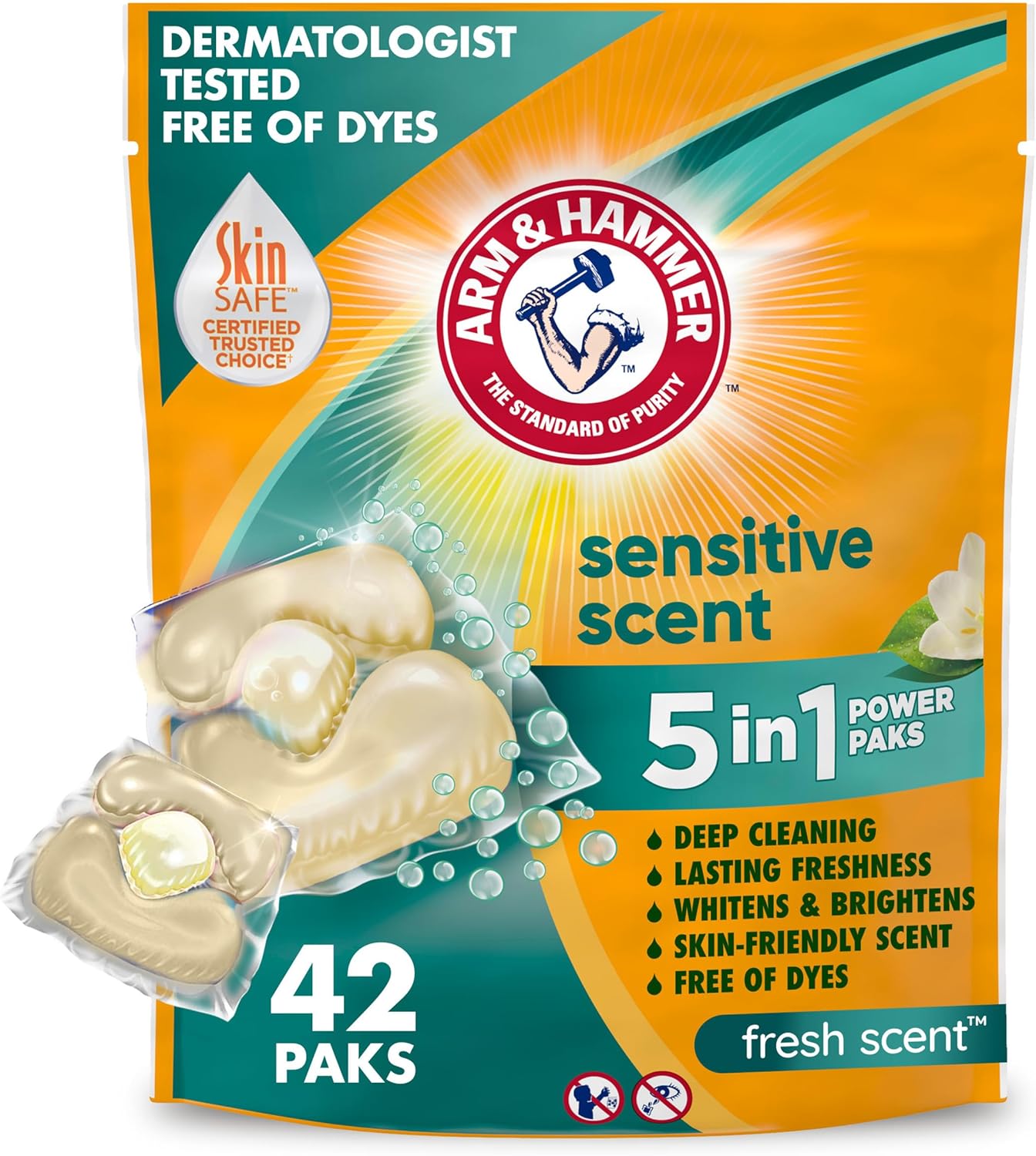 Arm & Hammer Sensitive Fresh Scent 5-IN-1 Power Paks, 42 count