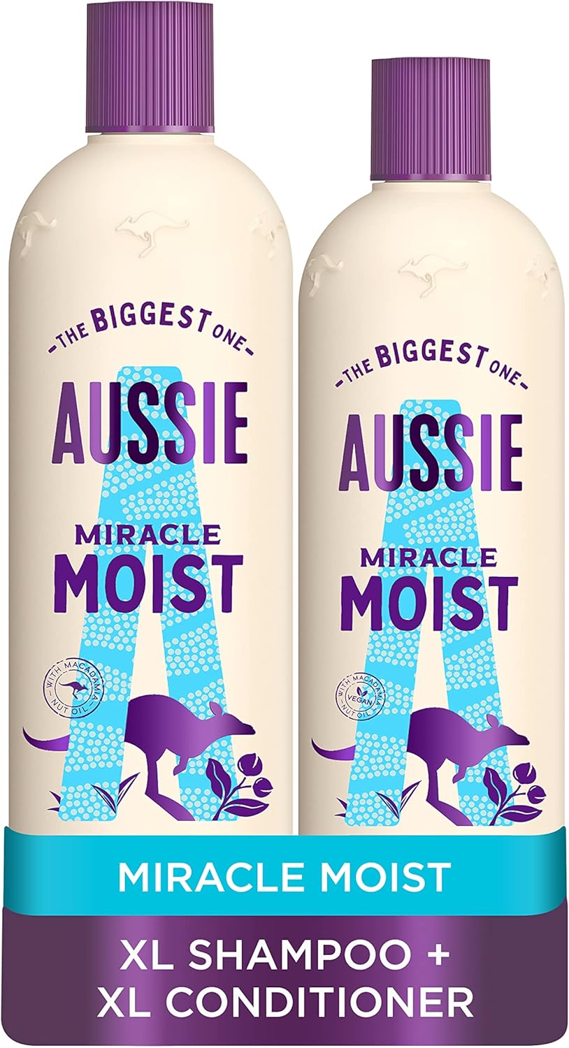 Aussie Shampoo And Conditioner Set For Dry, Damaged Hair, Miracle Moist, With Macadamia Nut Oil, Cruelty Free, XL VALUE PACK, 1145ml, (Pack of 2)