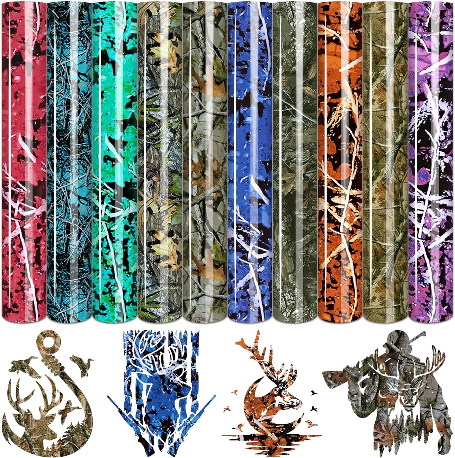 Tintnut Real Tree Heat Transfer Vinyl - 10 Sheets 10 x 12 Inch Camo Pattern Iron on Vinyl for Hunter Outdoor Camouflage Printed HTV DIY T-shirts Handbags Hat Pants Craft for Cricut or Silhouette Cameo