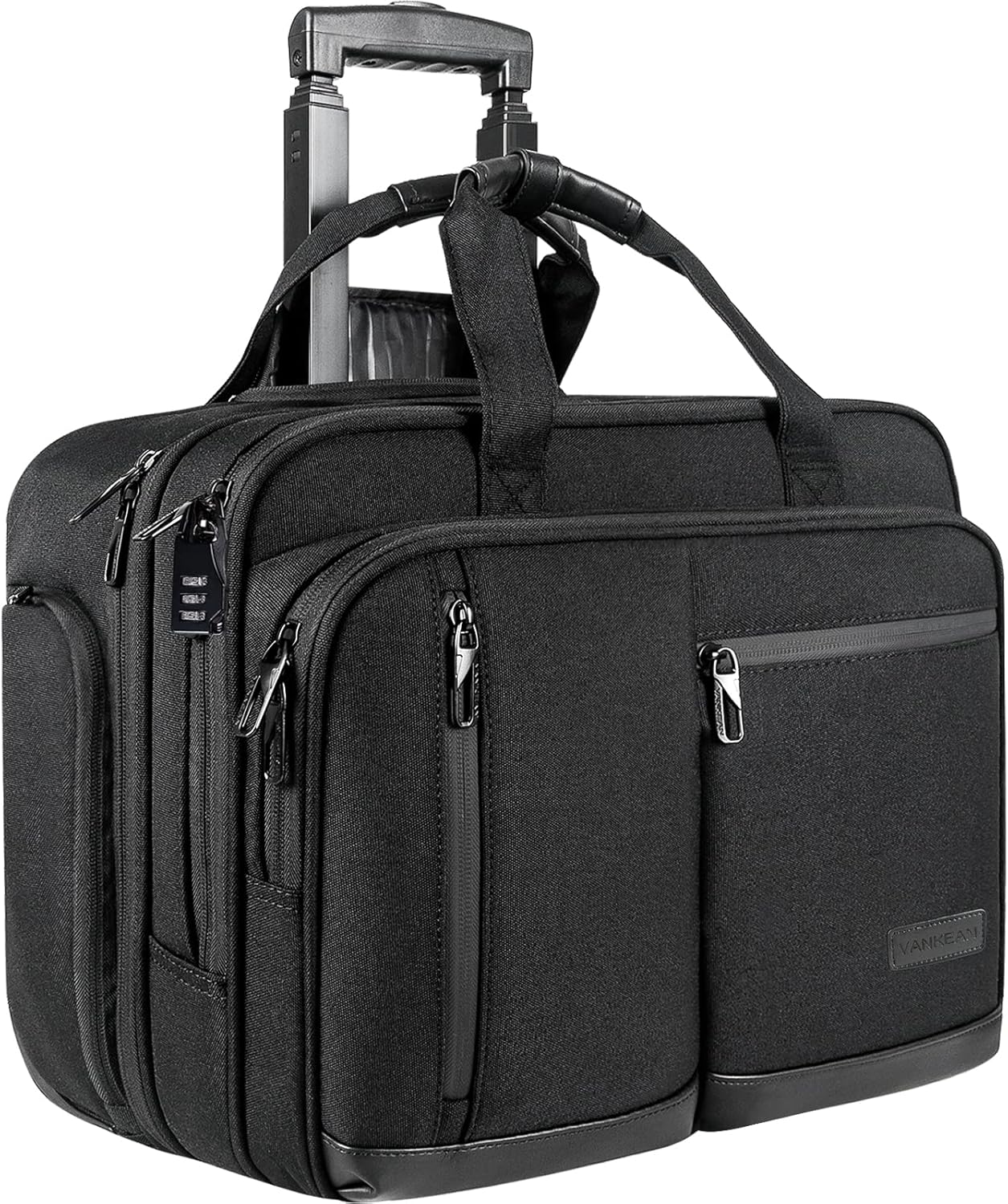 VANKEAN 17.3 Inch Rolling Laptop Bag, Waterproof Overnight Rolling Bags, Laptop Bags for Travel/Work/Business, Stylish Carry on Briefcase, Black