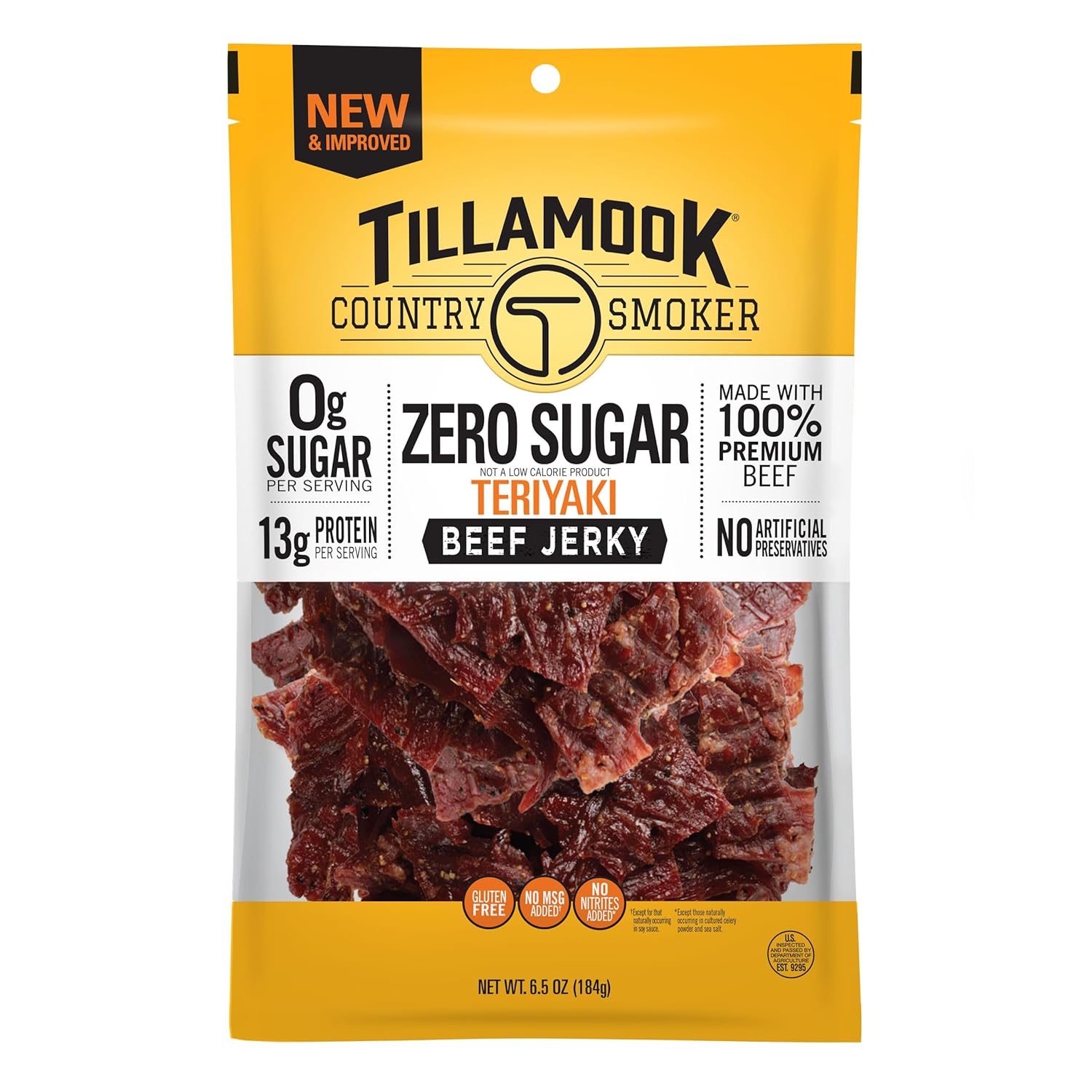 Tillamook Country Smoker Keto Friendly Zero Sugar Beef Jerky, Teriyaki, 6.5 Ounce