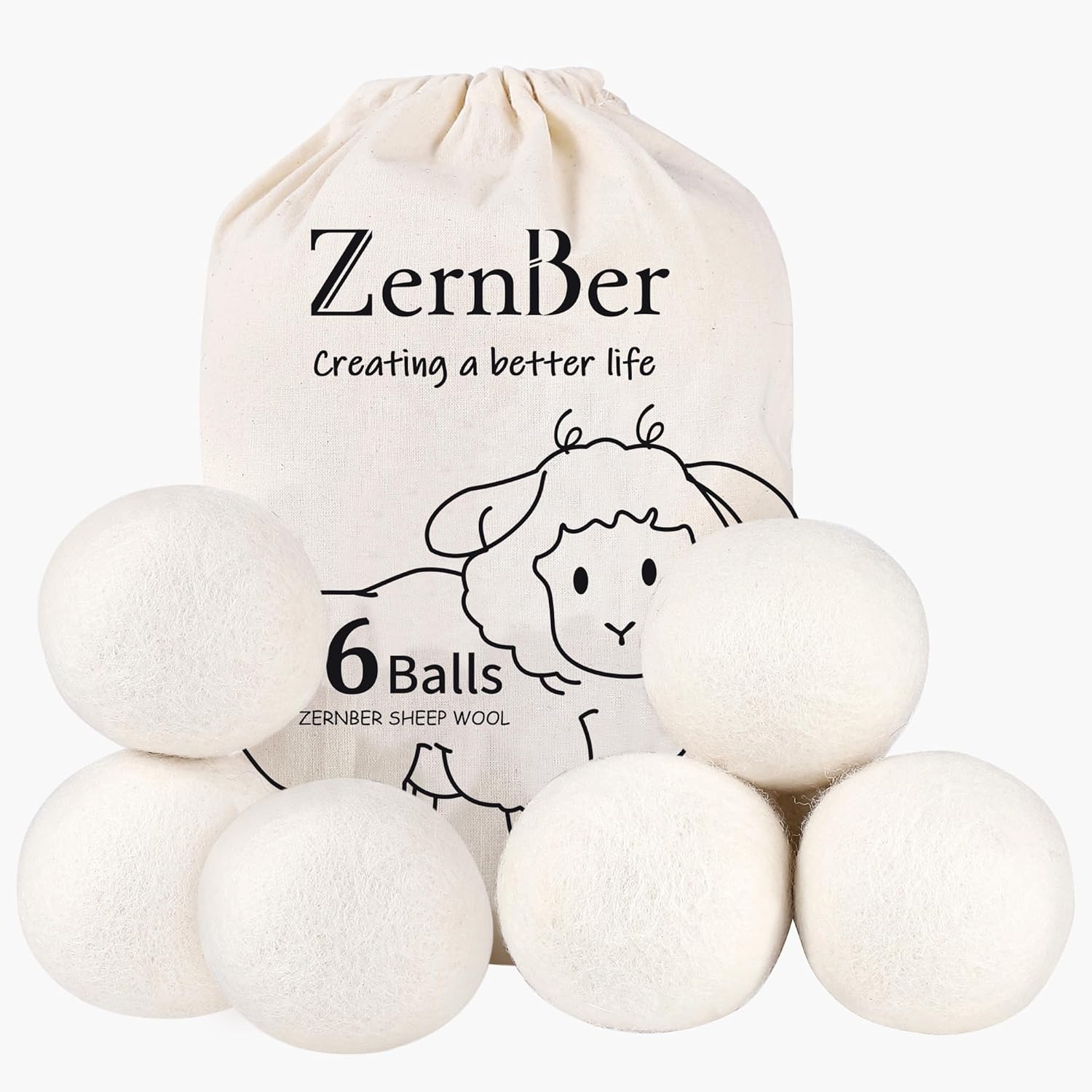 Wool Dryer Balls XL 6-Pack, Dryer Balls Laundry Reusable Reduce Clothing Wrinkles, Drying Clothes Faster