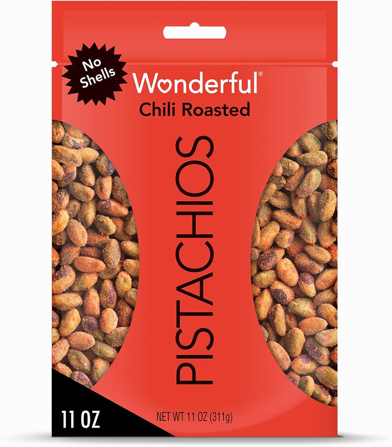 Wonderful Pistachios, No Shells, Chili Roasted Nuts, 11oz Resealable Bag