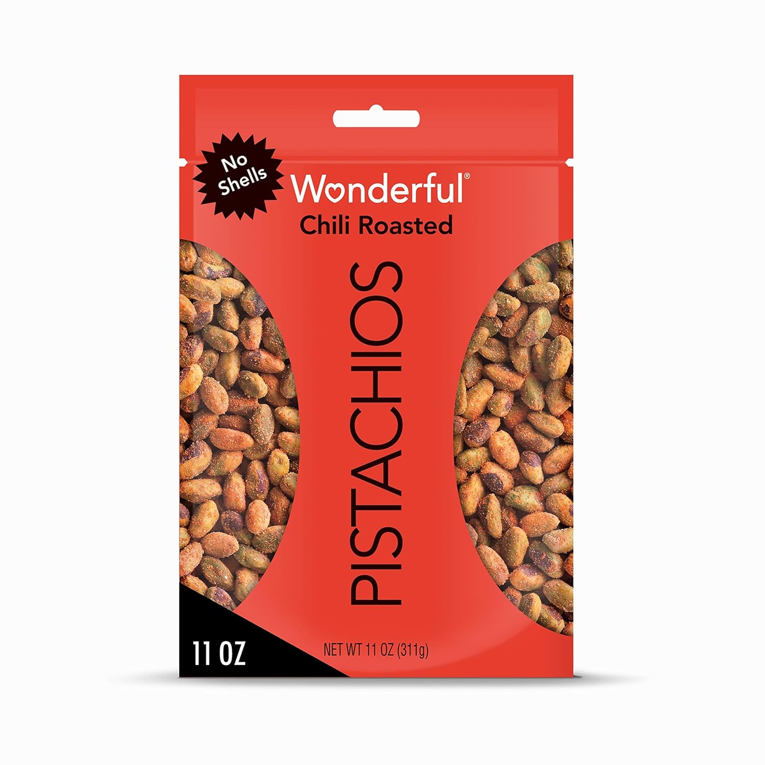 Wonderful Pistachios No Shells, Chili Roasted Nuts, 11 Ounce Resealable Bag, Protein Snacks, Gluten Free College Snacks, Healthy Snacks for Adults