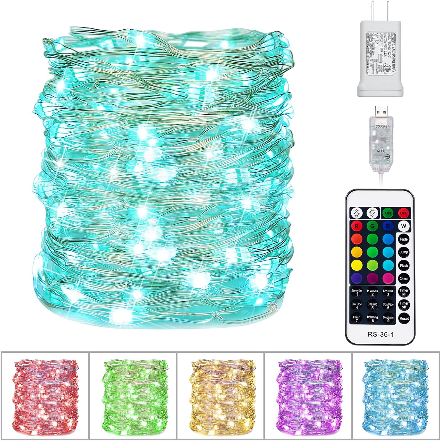 Minetom Color Changing Fairy String Lights - 33 ft 100 LED USB Silver Wire Lights with Remote and Timer, Starry Fairy Light for Bedroom Party Indoor Christmas Decoration, 16 Colors, Adapter Included
