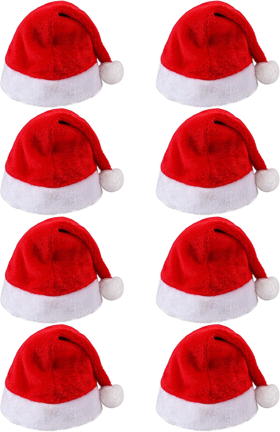 Aneco 8 Pack Christmas Hats Red Plush with White Cuffs Plush Fabric Santa Hat for Christmas Costume Party and Holiday Event
