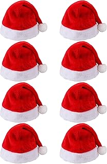 Aneco 8 Pack Christmas Hats Red Plush with White Cuffs Plush Fabric Santa Hat for Christmas Costume Party and Holiday Event