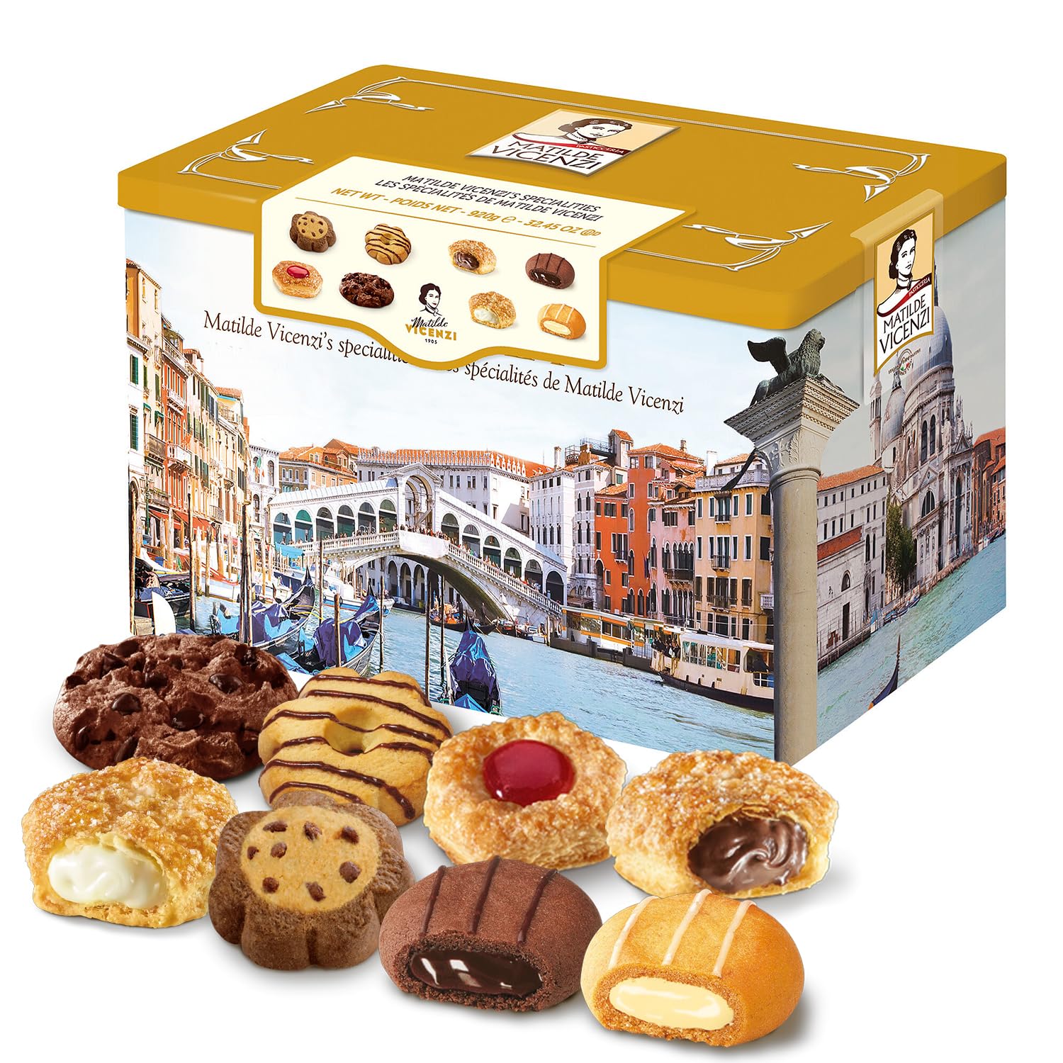 Matilde Vicenzi Venezia Cookie Tin - Italian Pastries & Bakery Cookies in Individually Wrapped Trays - Bakery Dessert for Gifting - Assorted Cookies in Italian Design Gift Tin 32.5oz (920g)