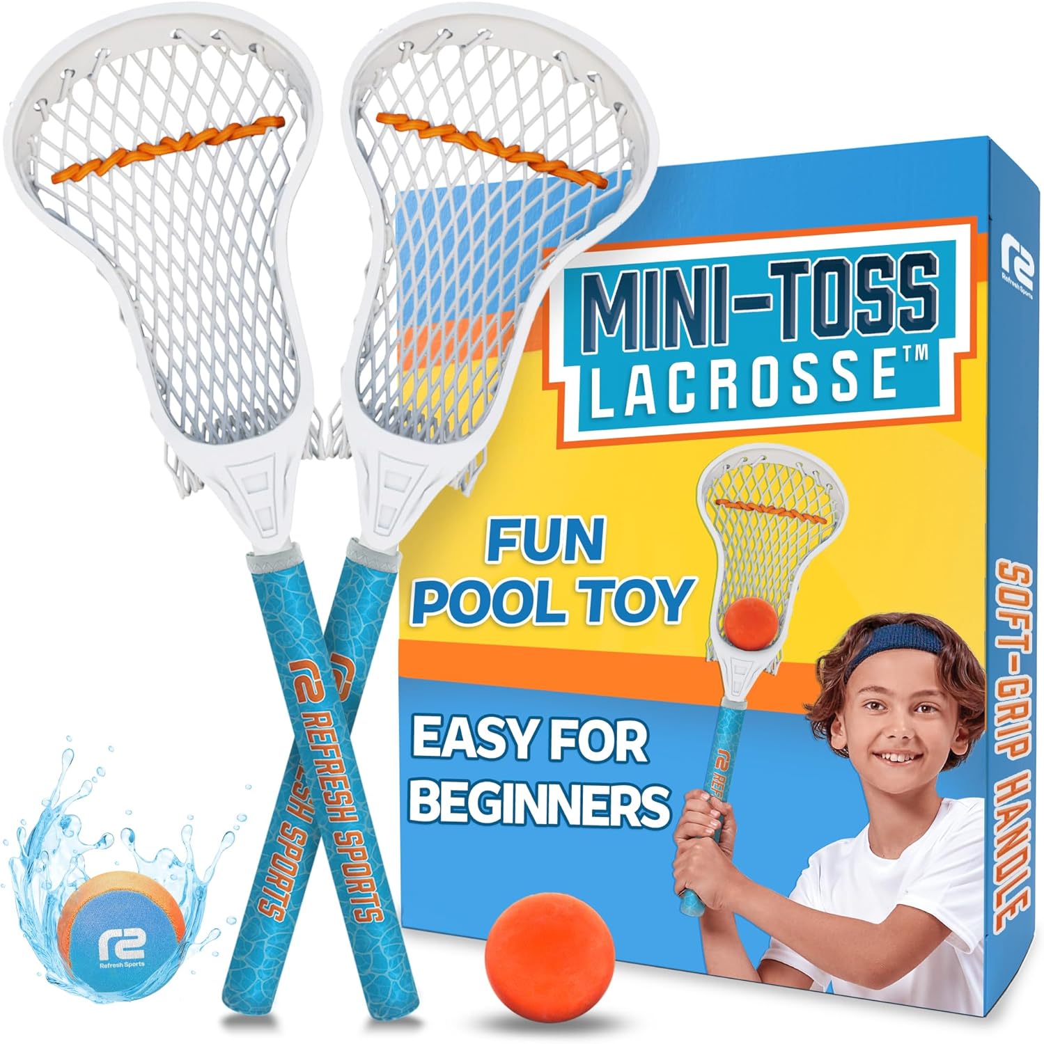 Mini Toss Lacrosse Set – The Ultimate Game for the Backyard and Pool- Fun Gift for Kids - Comes with Water Skipping Ball & Rubber Ball - Comes with Full Size Large Basket for Easier to Catch & Throw