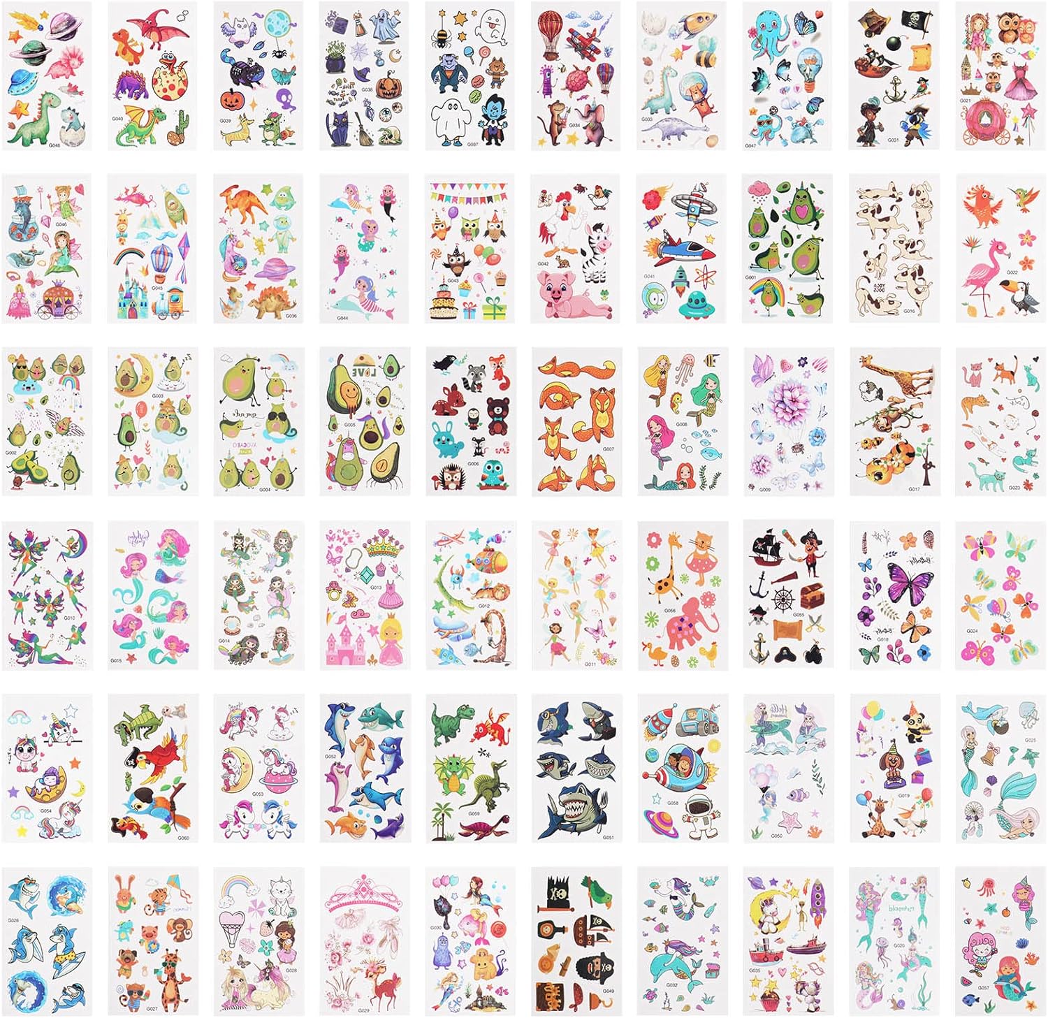 ACWOO Temporary Tattoo for Kids, 60 Sheets Mermaid Animal Dinosaur Cartoon Tattoo Stickers, Waterproof Cartoon Fake Tattoo Stickers Set for Boys Girls Birthday Gift Party Bag Filler