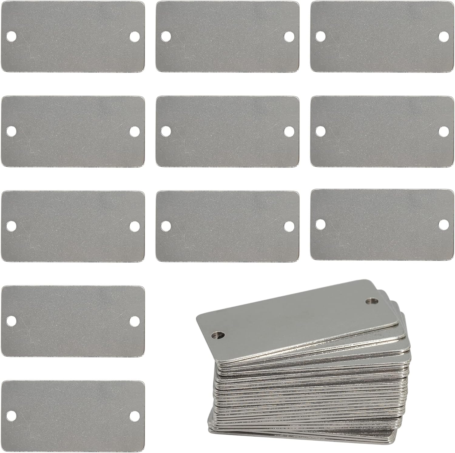 StayMax Stamping Blanks Stainless Steel Rectangle Blank Tags with Two Holes 1 Inch x 2 Inch 25 Pack