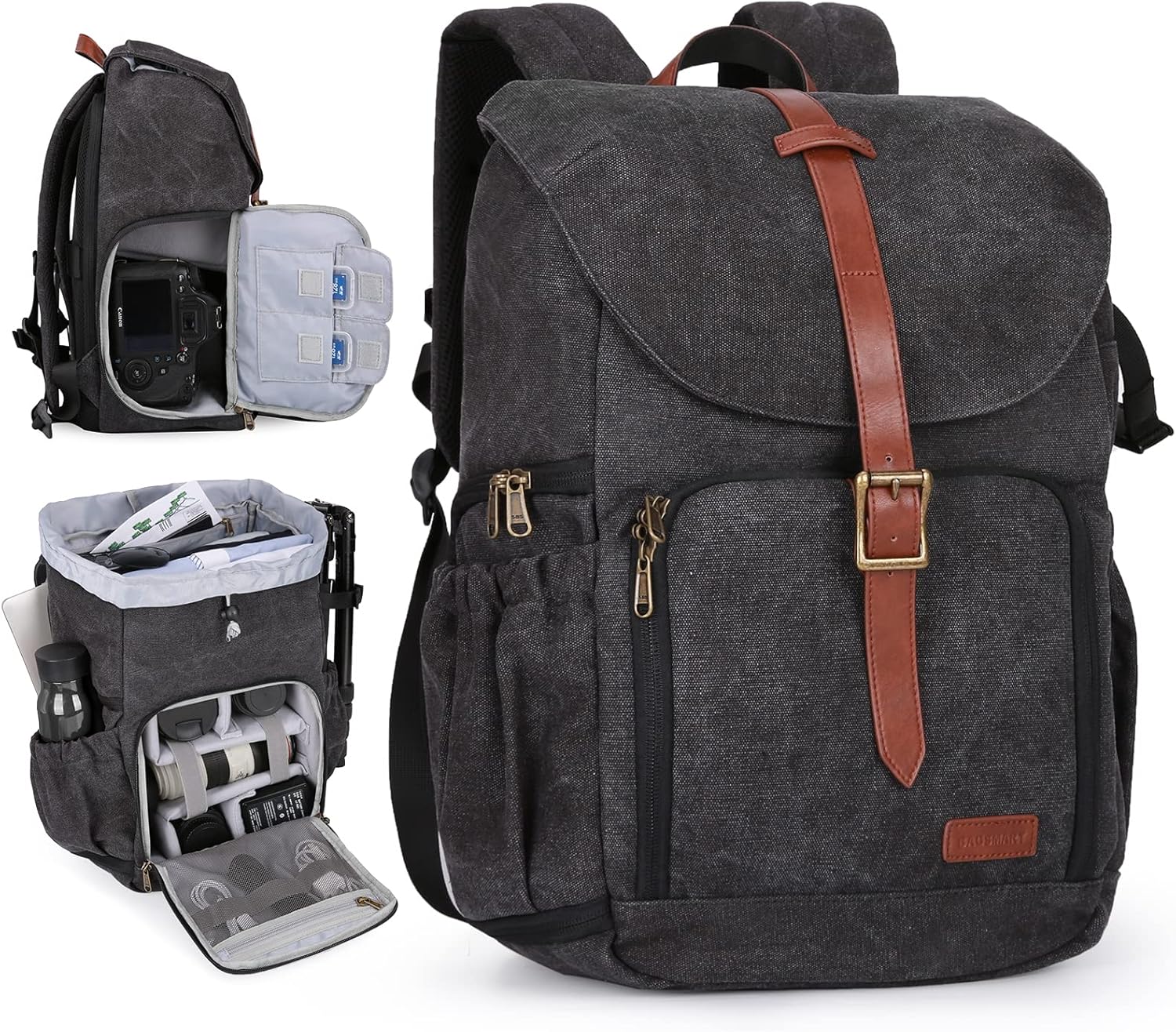 BAGSMART Camera Backpack, DSLR SLR Waterproof Camera Bag Backpack, Anti-Theft Photography Backpack with 15 Inch Laptop Compartment, Tripod Holder & Rain Cover, Black