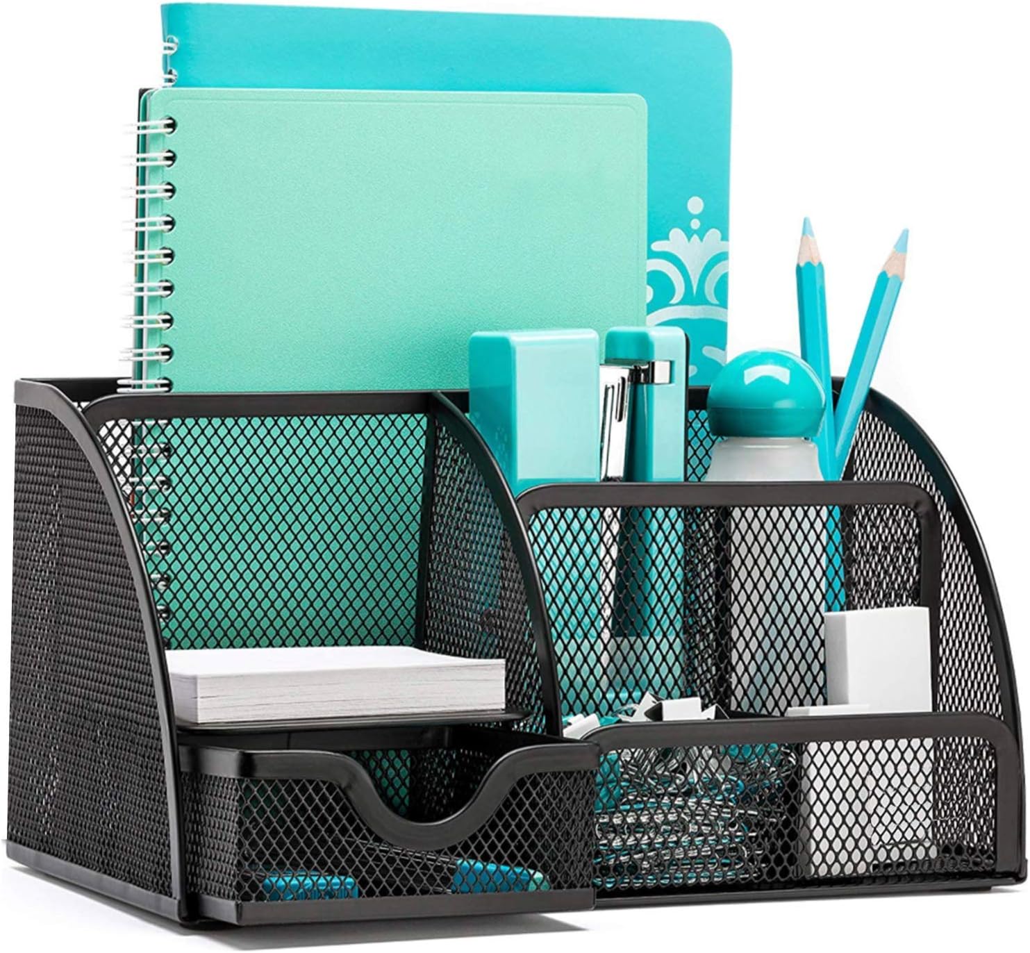 OKPOW Mesh Desk Organizer Desk Tidy Pen Holder 6 Components Office Supply Pen File Holder Home Office Storage Compartment (Upgrade Black)