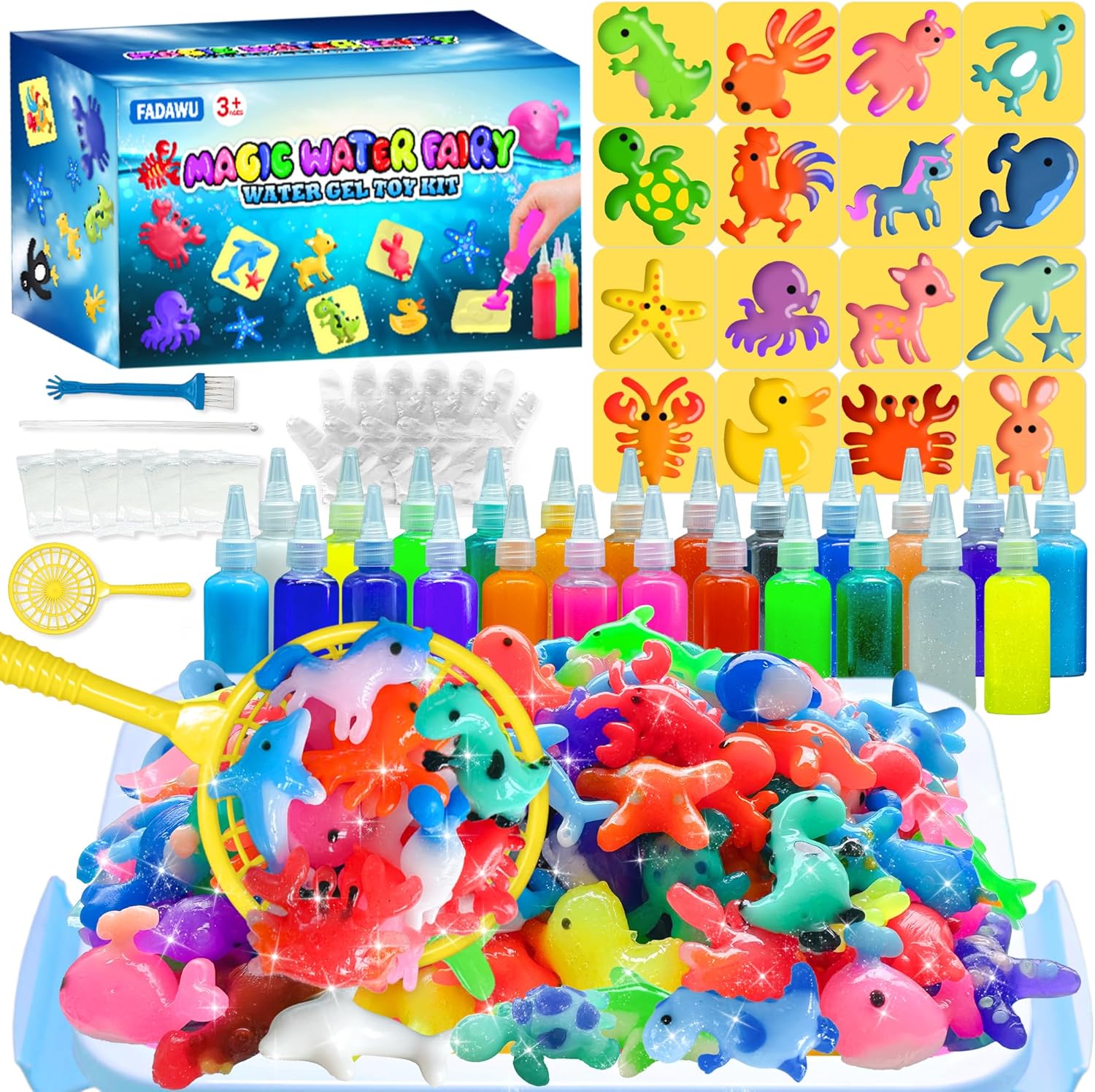 24 Colors Magic Water Elf Toy Kit - Aqua Fairy Water Gel Kits with 16 Molds, DIY Squishy Maker Set for Kids, Water Pets Squishies Toys, Party Favors Arts & Crafts for Boys & Girls