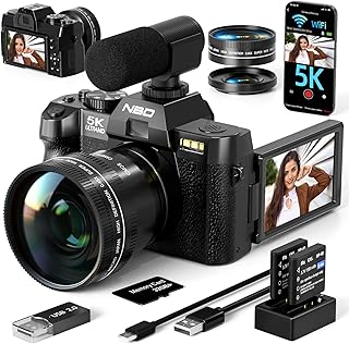 NBD Digital Cameras for Photography 5K,48MP Autofocus Vlogging Camera for YouTube with 32GB TF Card & 2 Batteries,16X Zoom Anti-Shake Video Camera with 52mm Wide Angle and Macro Lens（S110